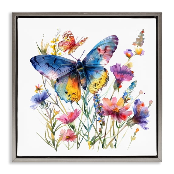 Stupell Industries Modern Blue Toned Butterfly Garden Gray Floating Frame Canvas Art, 25 x 25, by LSR Design Studio