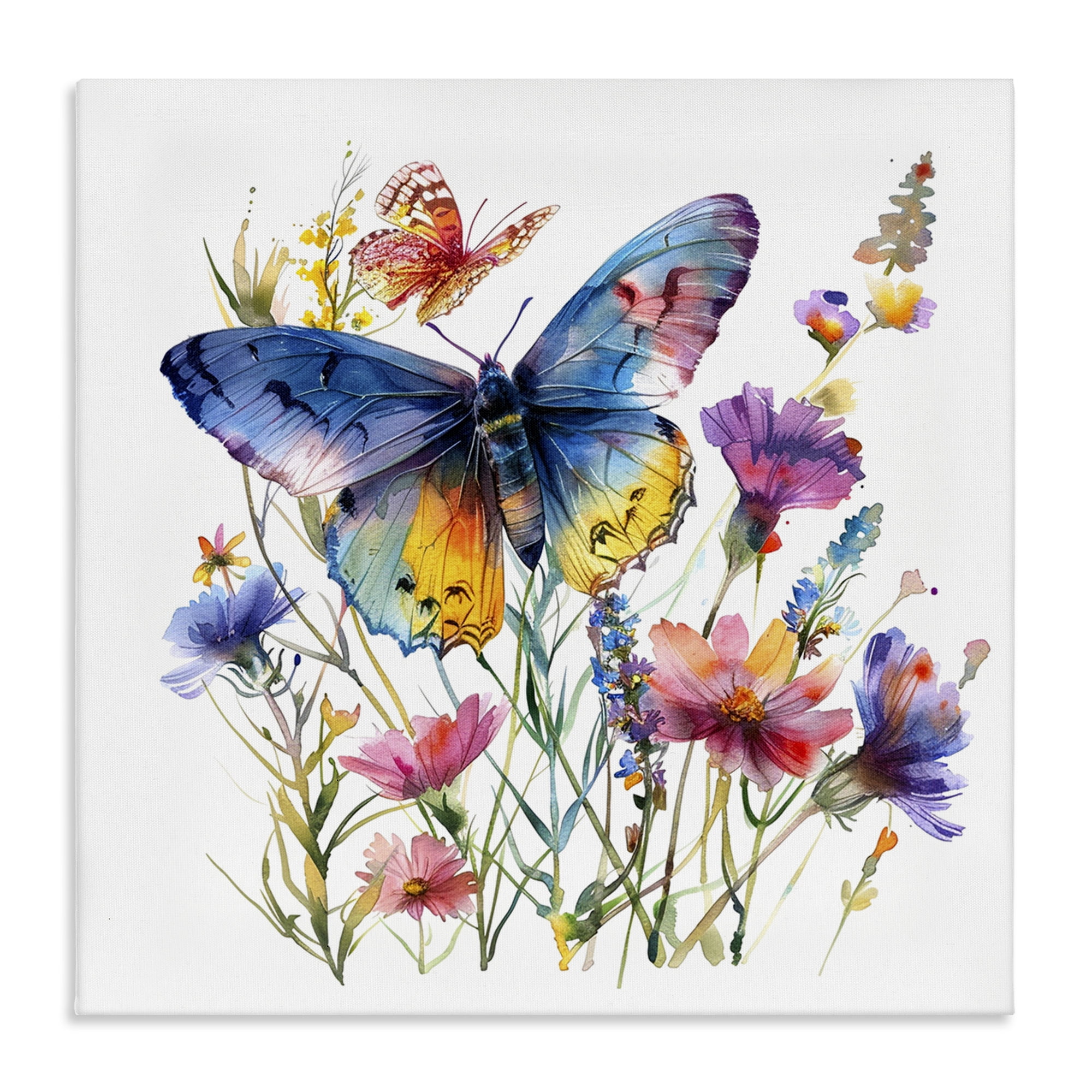 Stupell Industries Blue Toned Butterfly Garden Insects Painting Wrapped Canvas Art Print Wall Art, 30 x 30