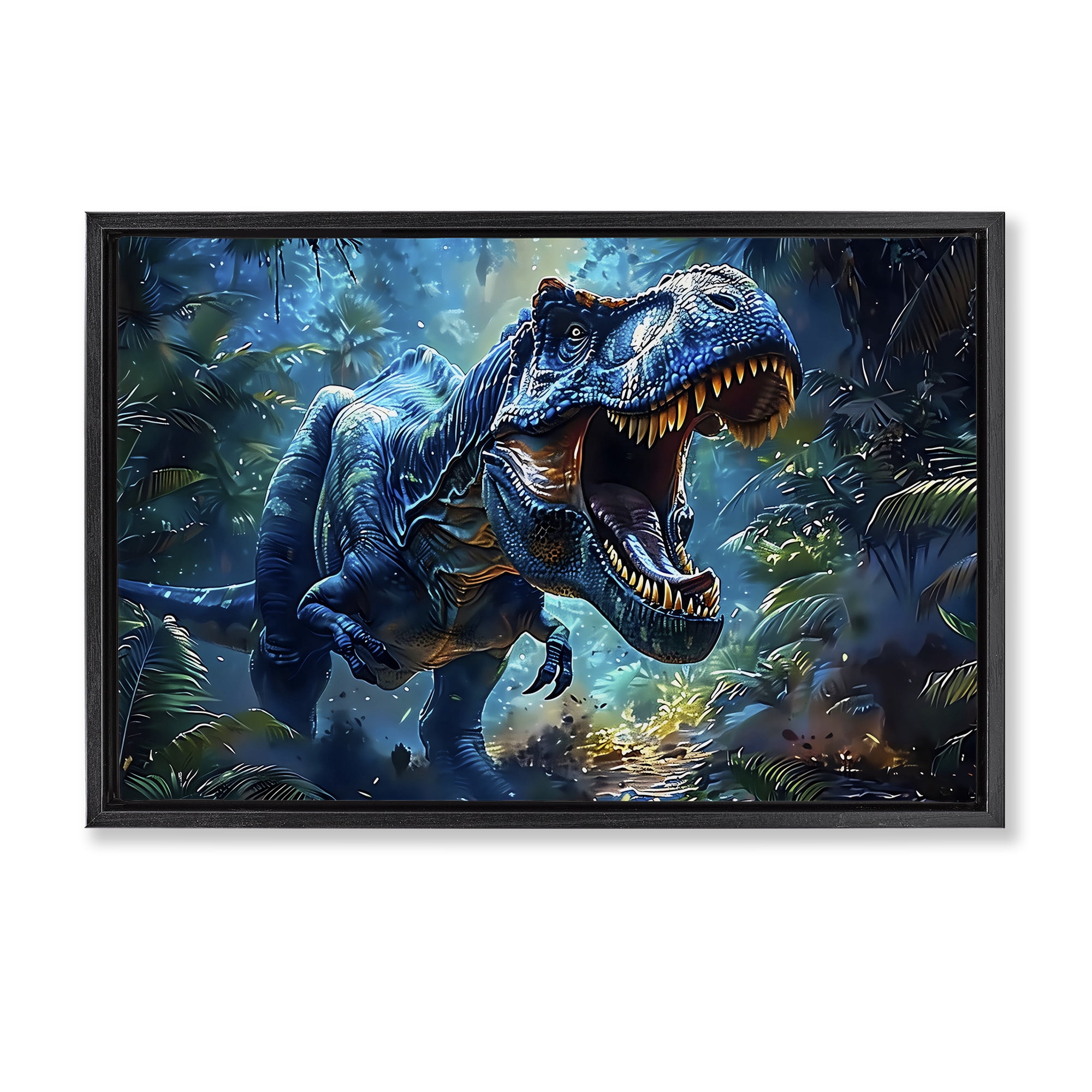 Stupell Industries Blue Toned Dinosaur Roar Black Framed Floater Canvas Wall Art, design by Creative Studio