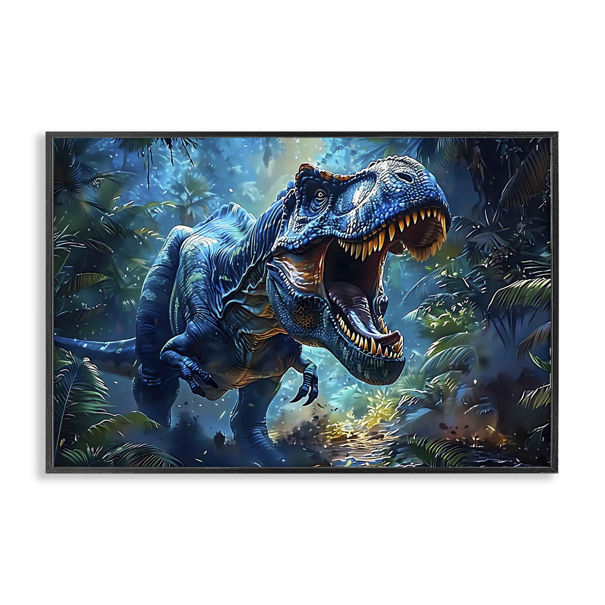 Stupell Industries Blue Toned Dinosaur Roar Black Framed Giclee Art, design by Creative Studio