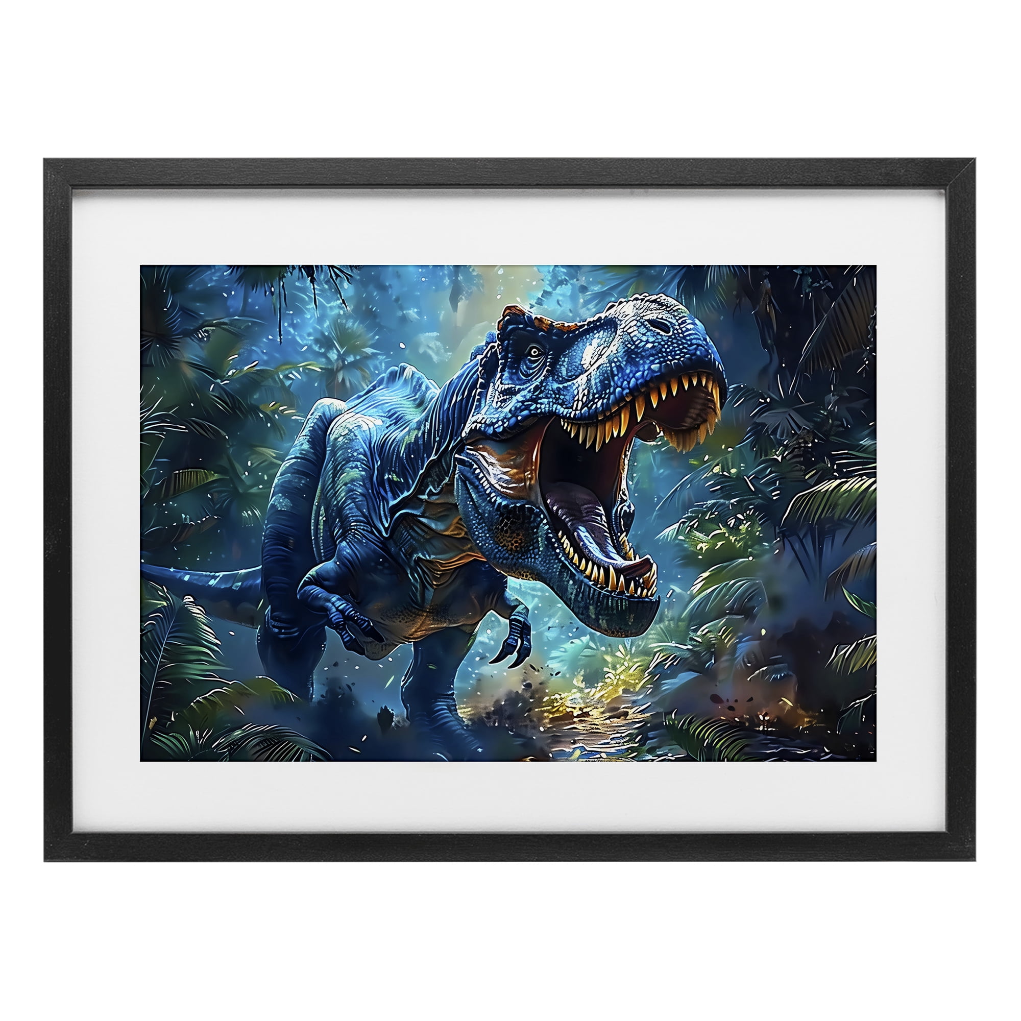 Stupell Industries Blue Toned Dinosaur Roar Black Framed Print Under Glass, design by Creative Studio
