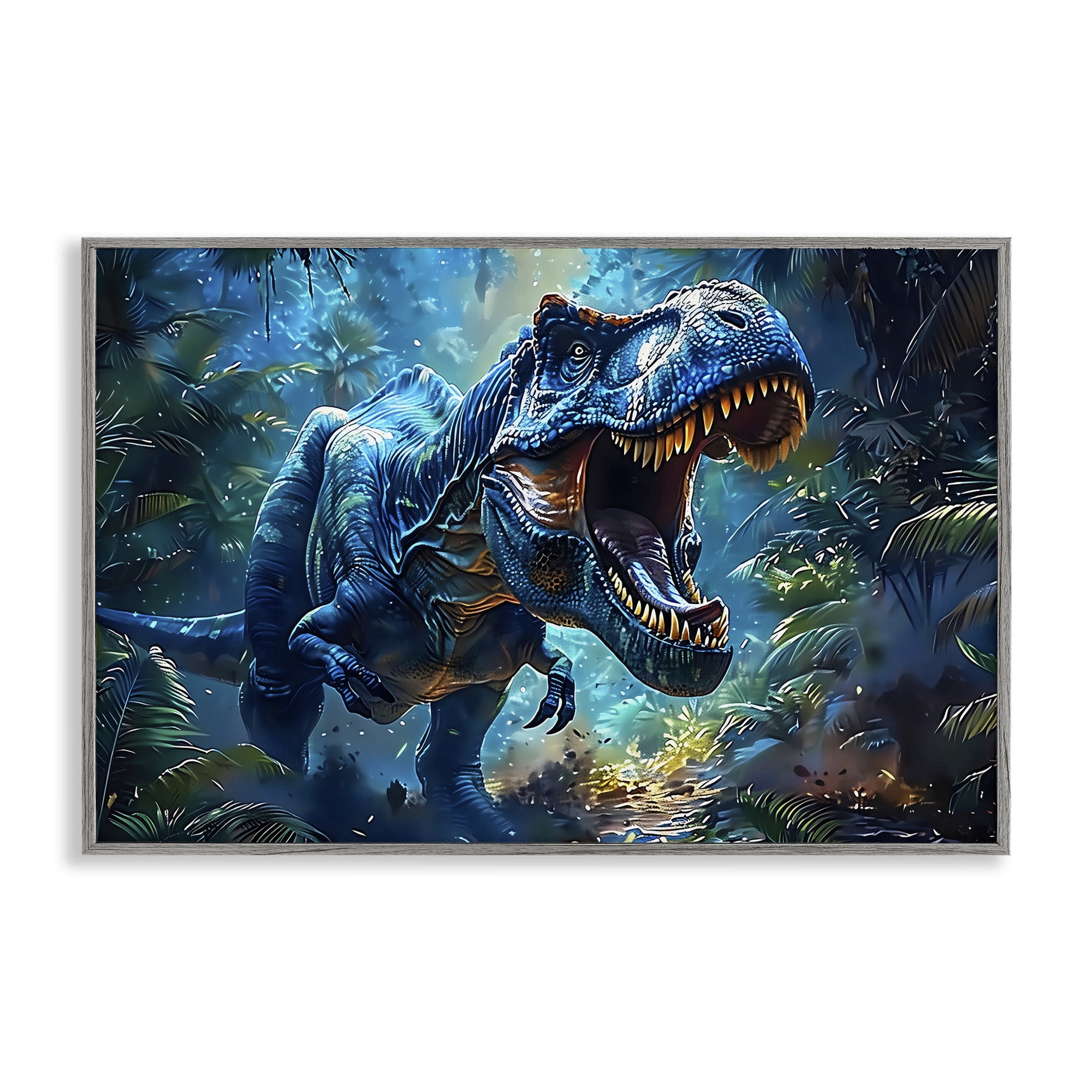 Stupell Industries Blue Toned Dinosaur Roar Gray Framed Giclee Art, design by Creative Studio