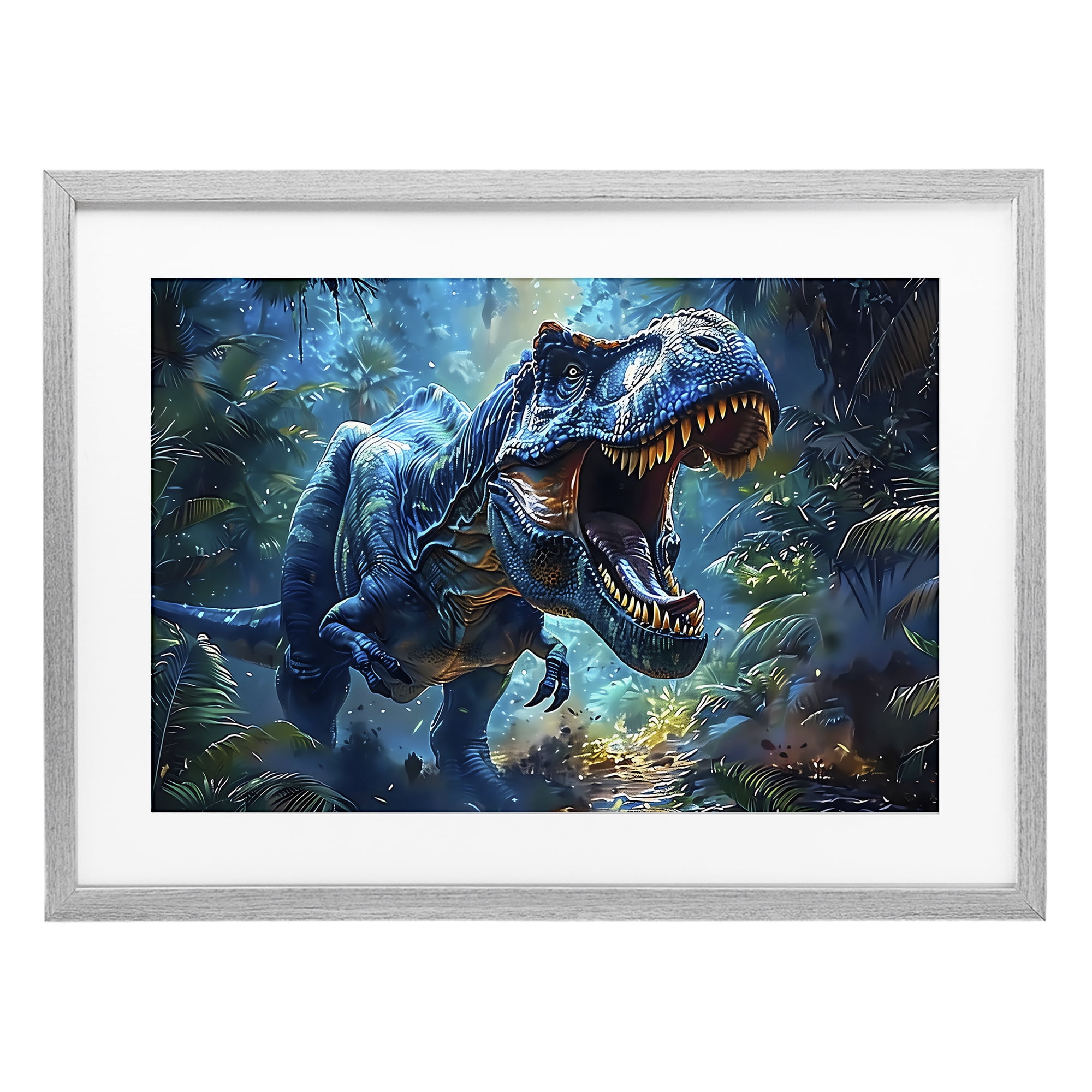 Stupell Industries Blue Toned Dinosaur Roar Gray Framed Print Under Glass, design by Creative Studio