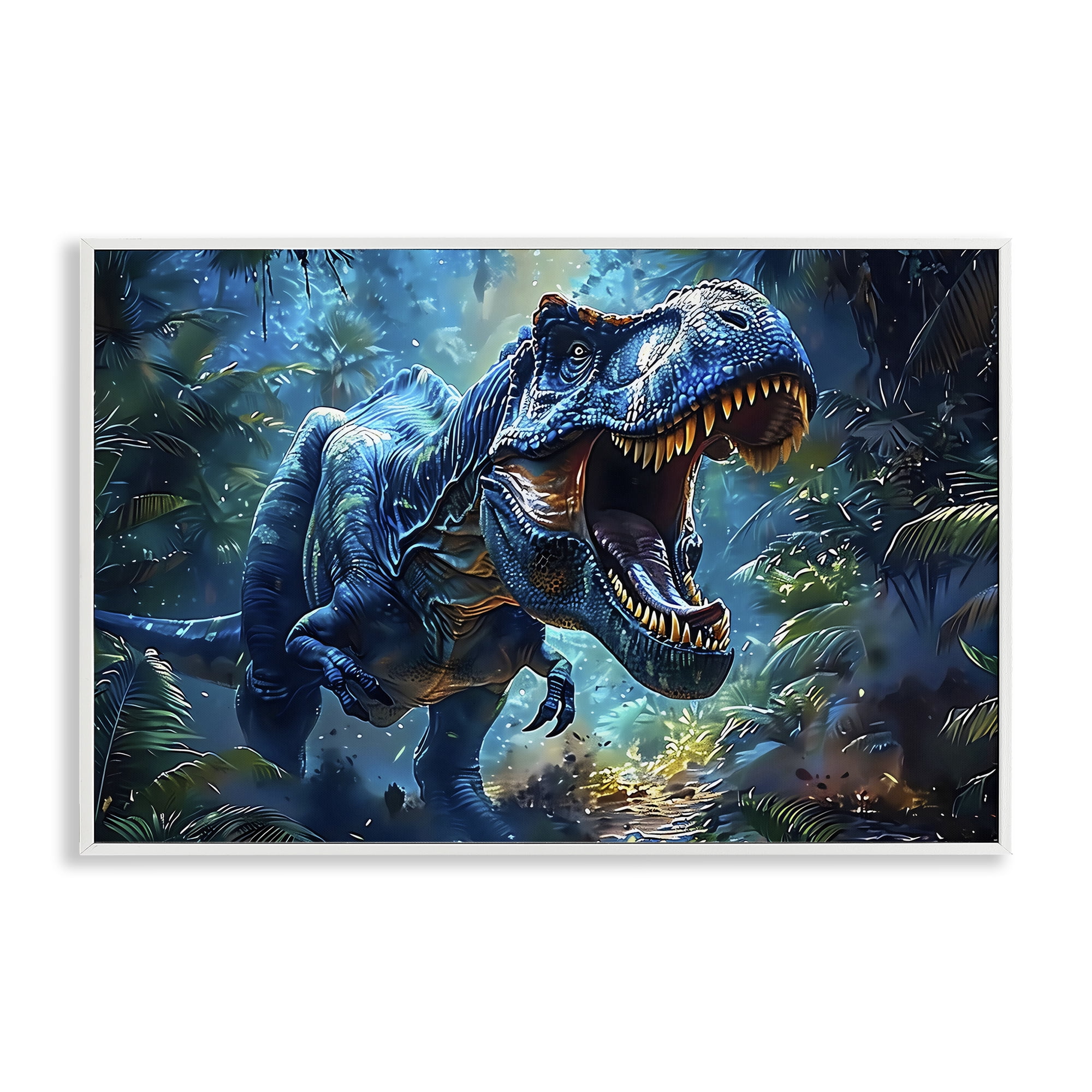 Stupell Industries Blue Toned Dinosaur Roar White Framed Giclee Art, design by Creative Studio