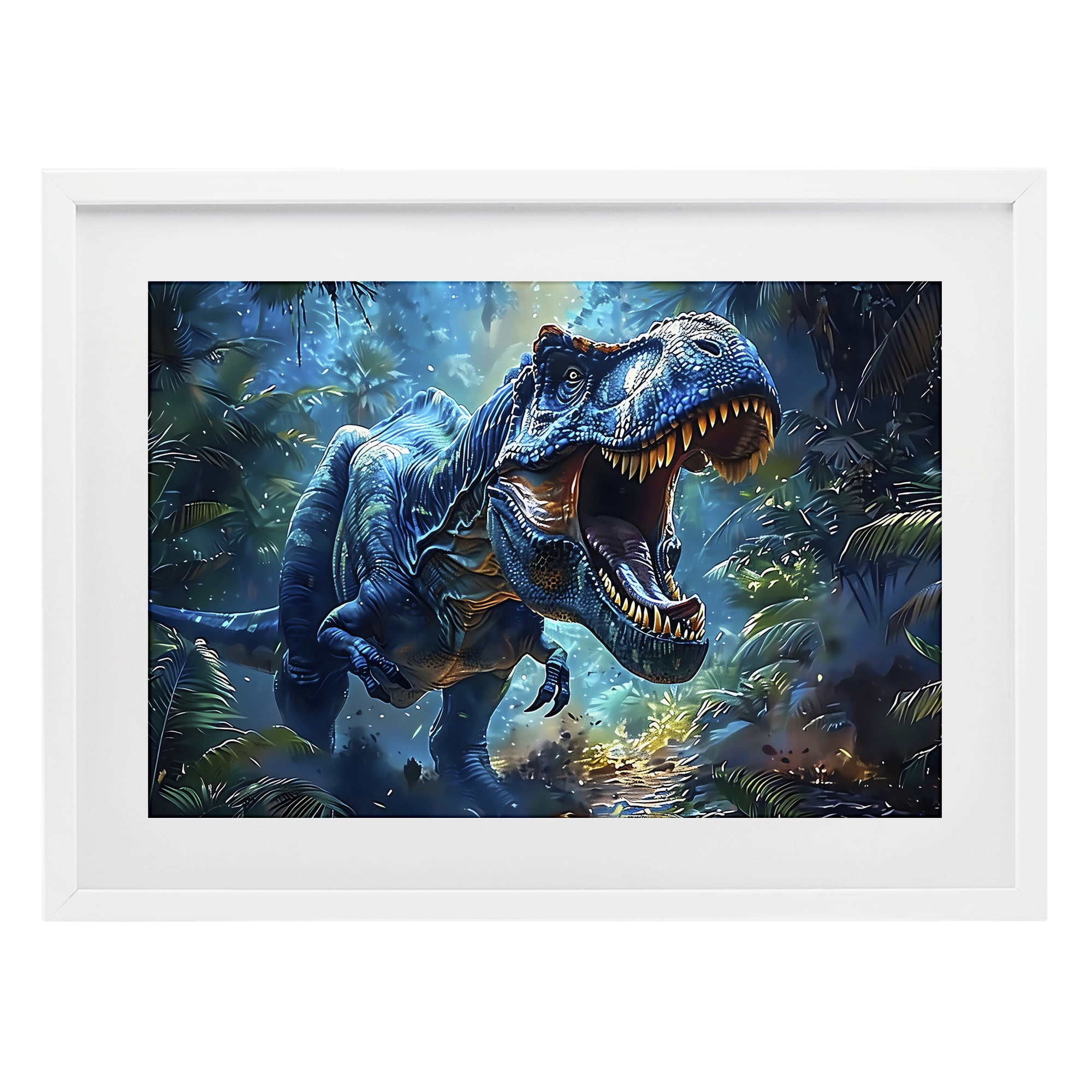 Stupell Industries Blue Toned Dinosaur Roar White Framed Print Under Glass, design by Creative Studio
