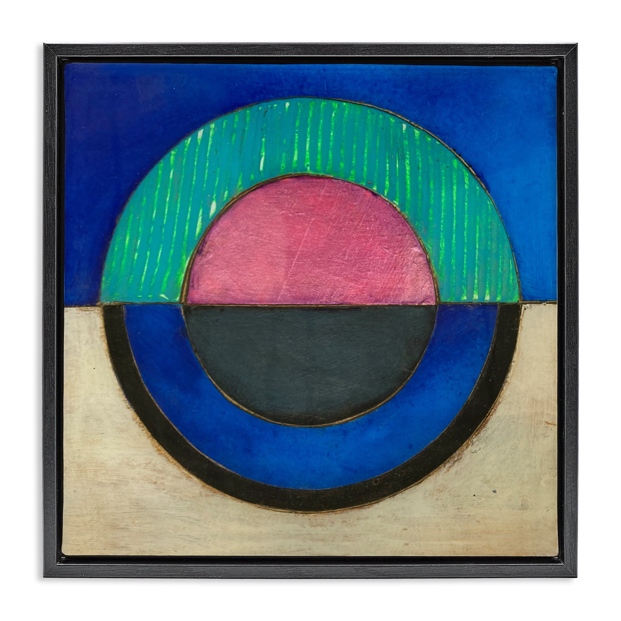 Stupell Industries Blue Toned Distressed Circle Black Framed Floater Canvas Wall Art, design by Matthew Finger