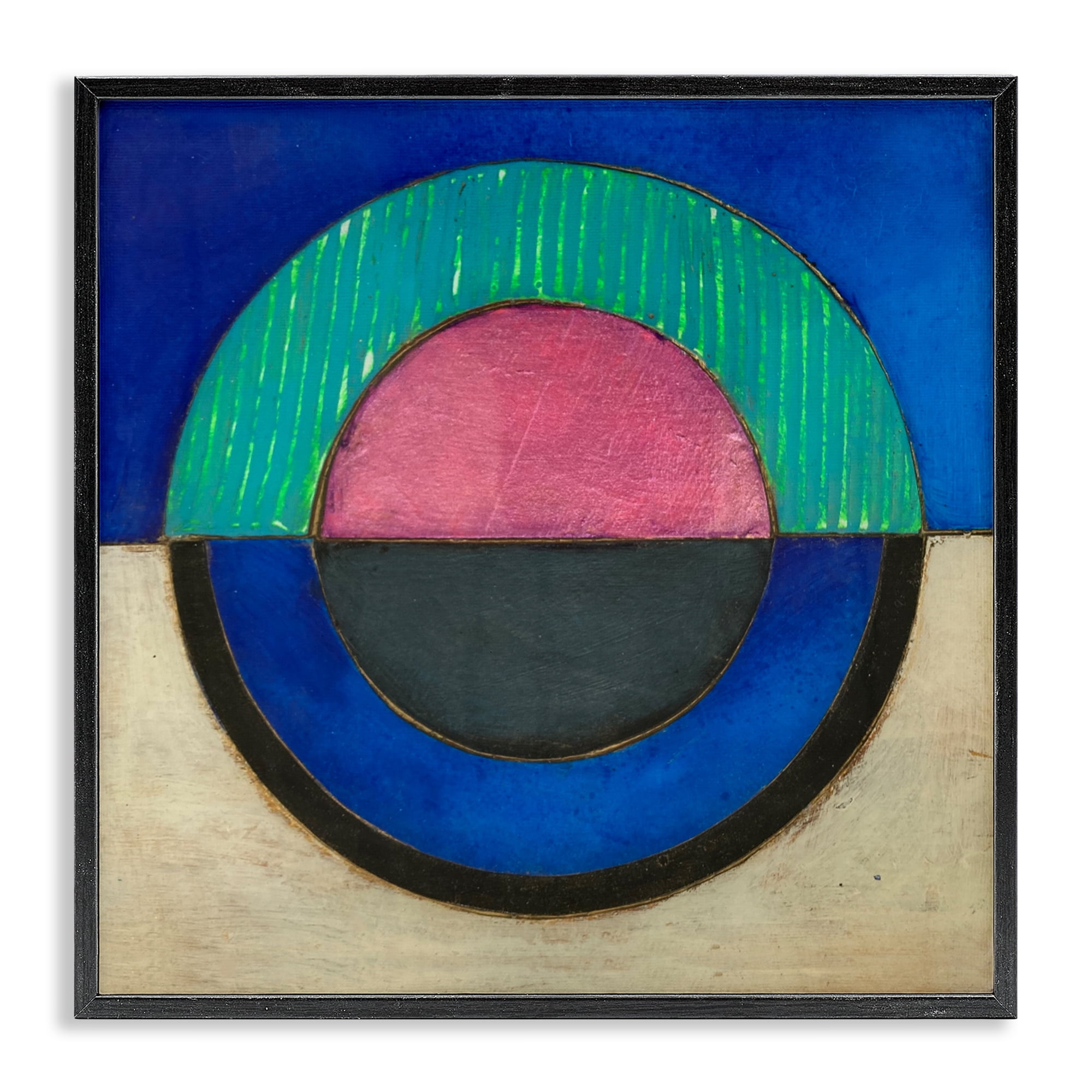 Stupell Industries Blue Toned Distressed Circle Black Framed Giclee Art, design by Matthew Finger