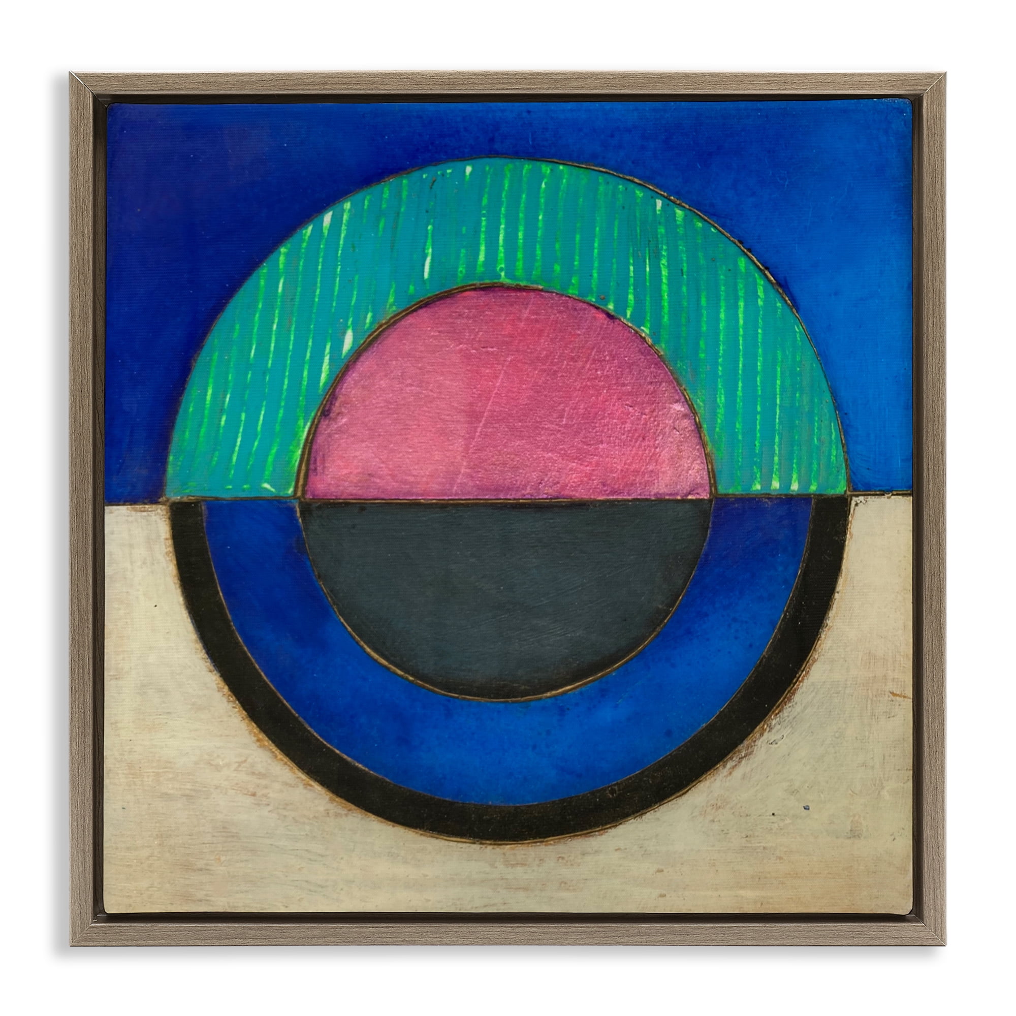Stupell Industries Blue Toned Distressed Circle Brown Framed Floater Canvas Wall Art, design by Matthew Finger