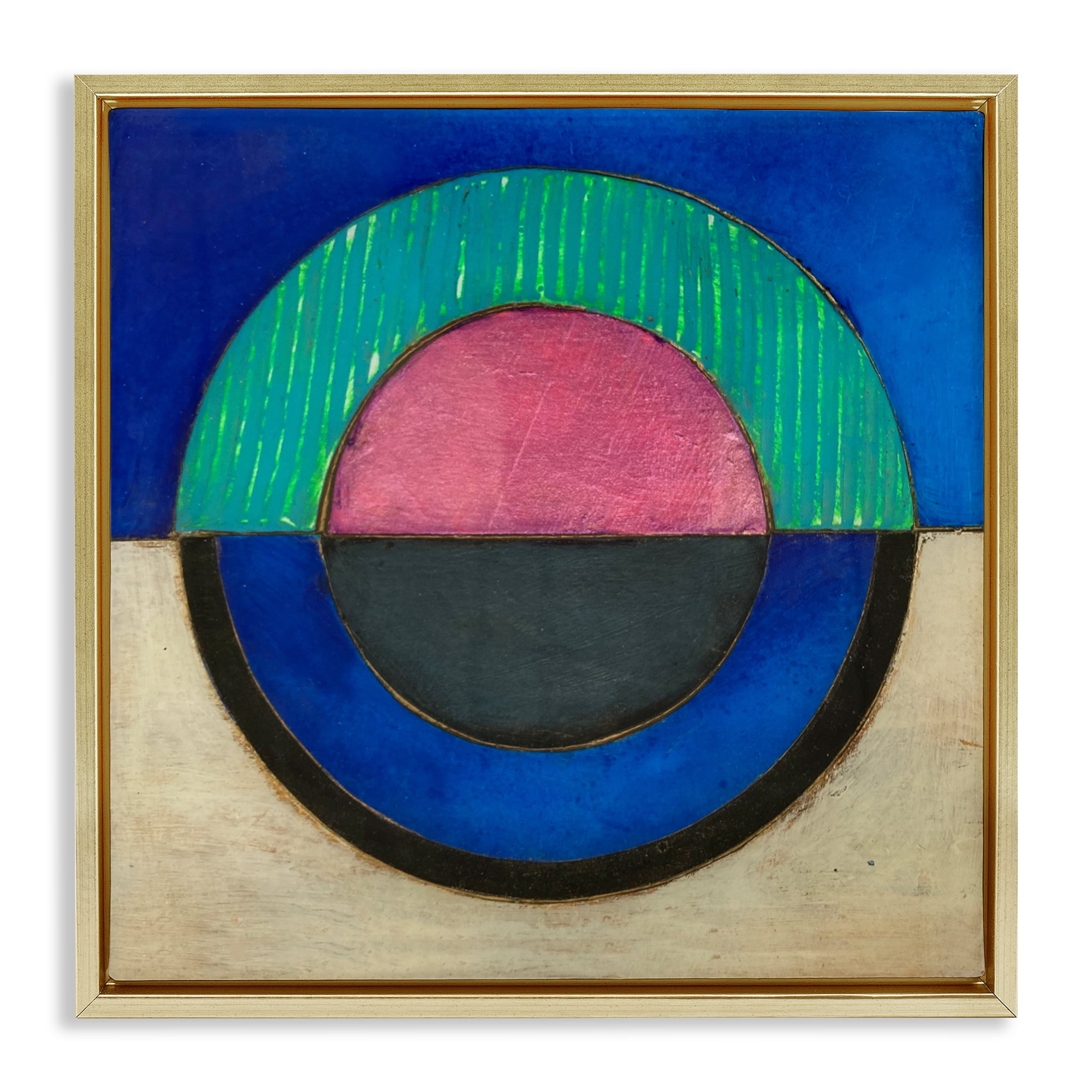 Stupell Industries Blue Toned Distressed Circle Gold Framed Floater Canvas Wall Art, design by Matthew Finger