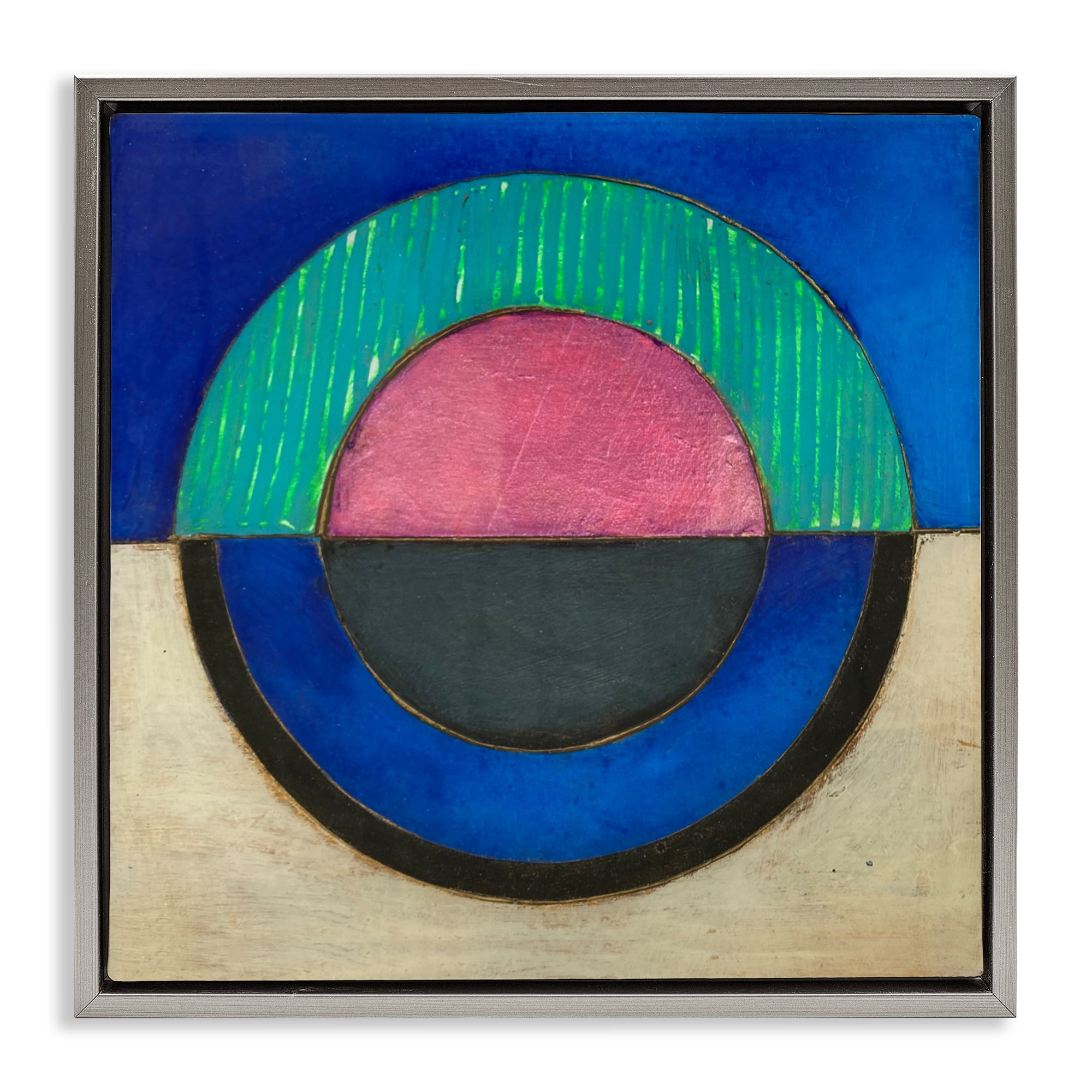 Stupell Industries Blue Toned Distressed Circle Gray Framed Floater Canvas Wall Art, design by Matthew Finger