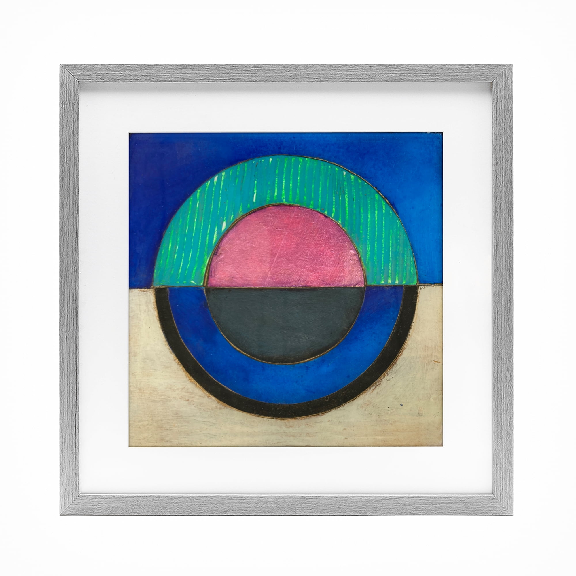Stupell Industries Blue Toned Distressed Circle Gray Framed Print Under Glass, design by Matthew Finger