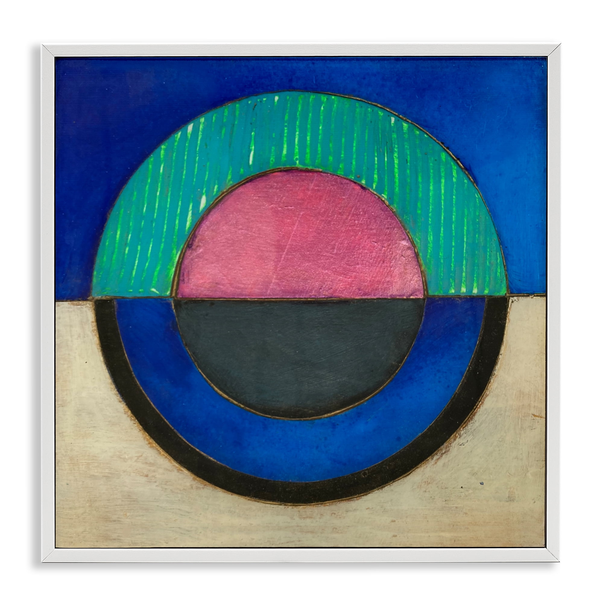 Stupell Industries Blue Toned Distressed Circle White Framed Giclee Art, design by Matthew Finger