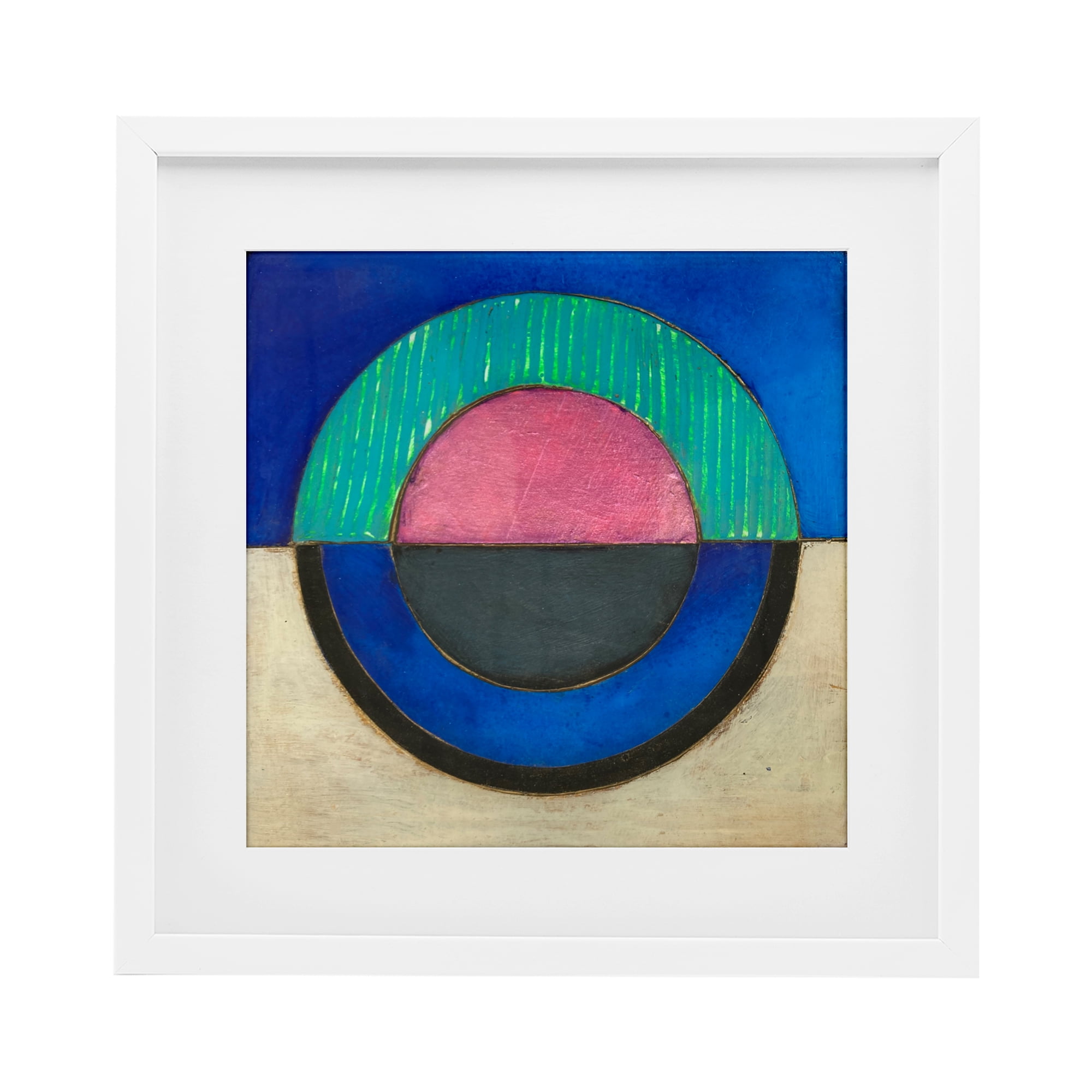 Stupell Industries Blue Toned Distressed Circle White Framed Print Under Glass, design by Matthew Finger
