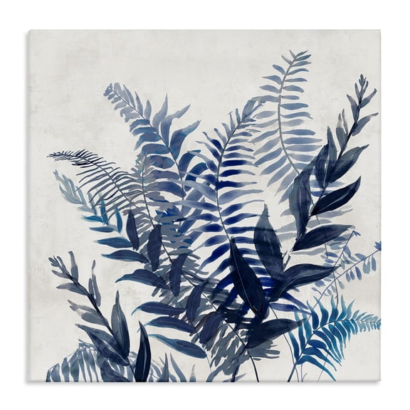 Stupell Industries Blue Toned Fern Fronds Floral Painting Wrapped Canvas Canvas Art Print Wall Art, 30 x 30
