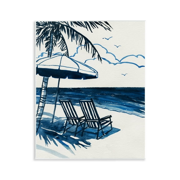 Stupell Industries Blue Toned Tropical Beach Scene Landscape & Nature Painting Unframed Art Print Wall Art, 11 x 14