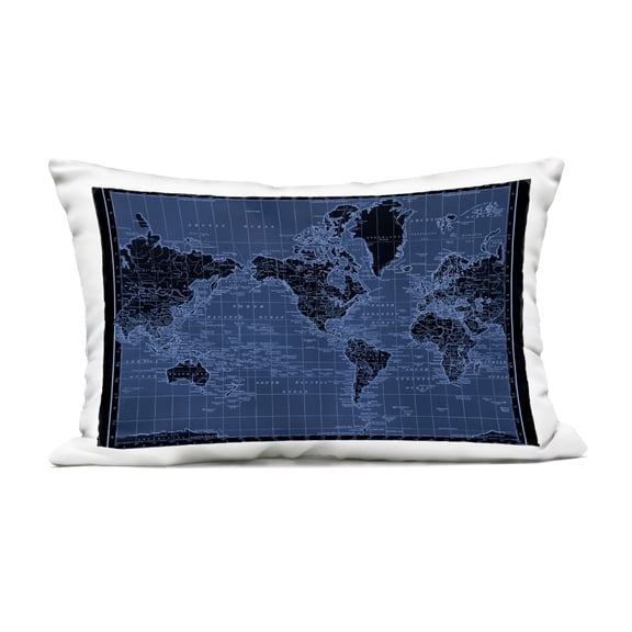 Stupell Industries Blue Toned World Map Design by Phillipa Katz Outdoor Printed Pillow
