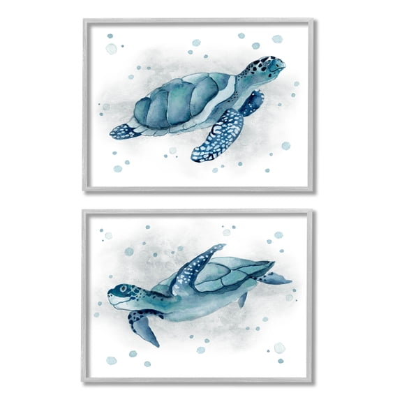 Stupell Industries Blue Tortoises Ocean Bubbles Graphic Art Gray Framed Art Print Wall Art, Set of 2, Design by Janet Tava