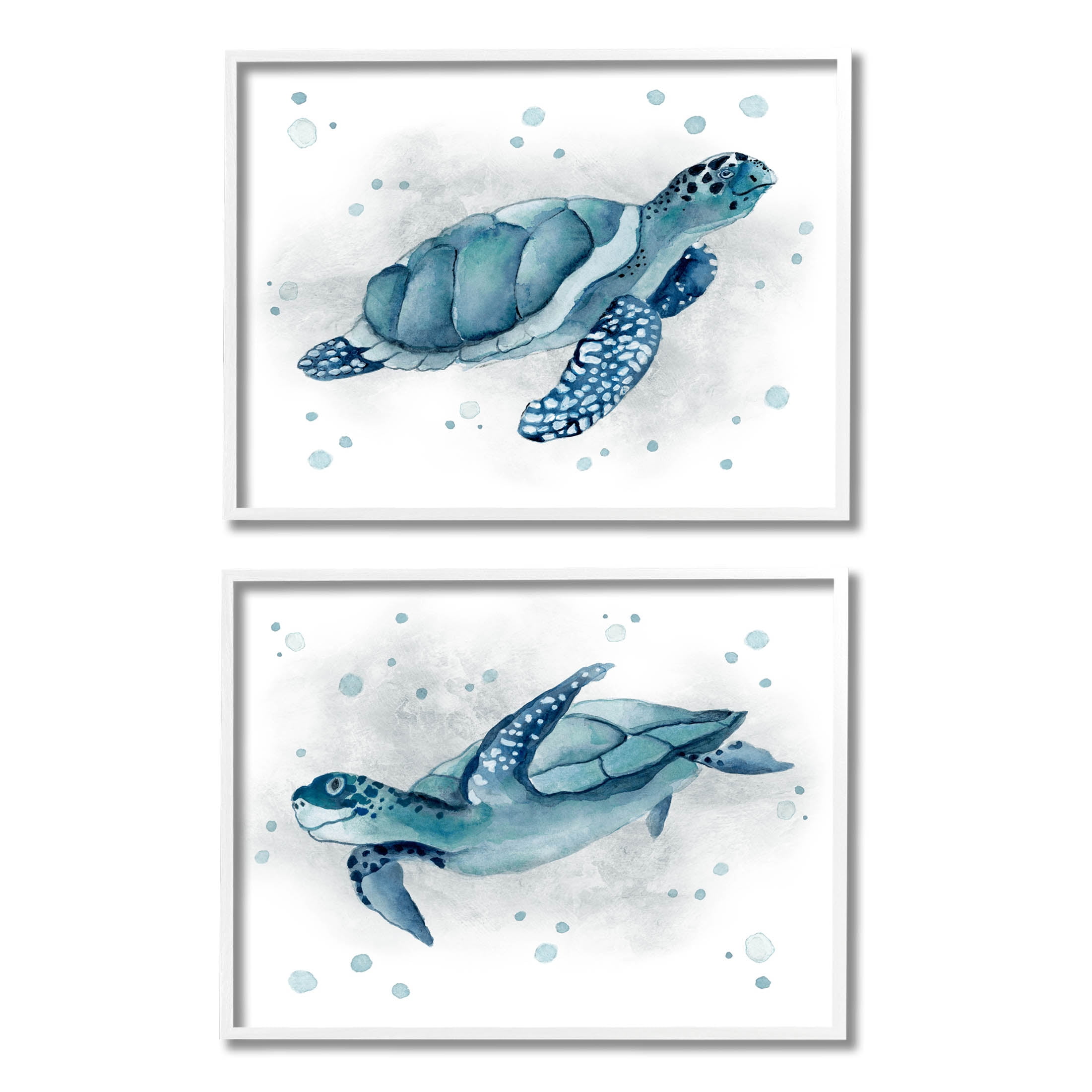 Blue Tortoises Ocean Bubbles Canvas Art Set with White Frame