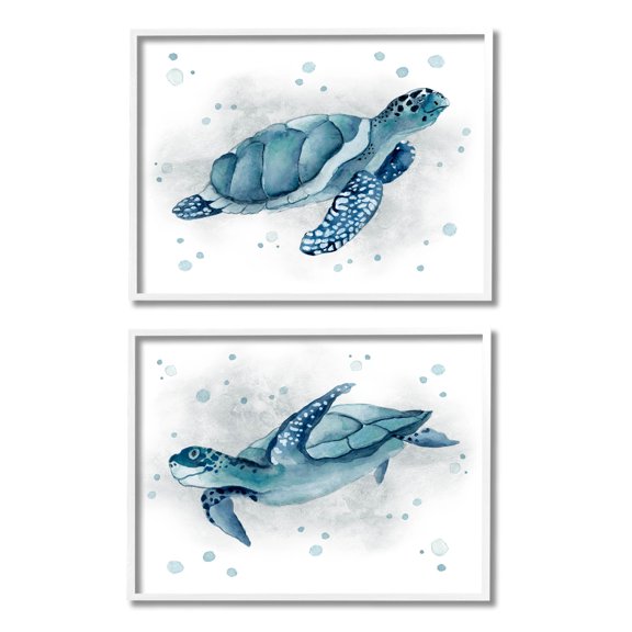Stupell Industries Blue Tortoises Ocean Bubbles Graphic Art White Framed Art Print Wall Art, Set of 2, Design by Janet Tava
