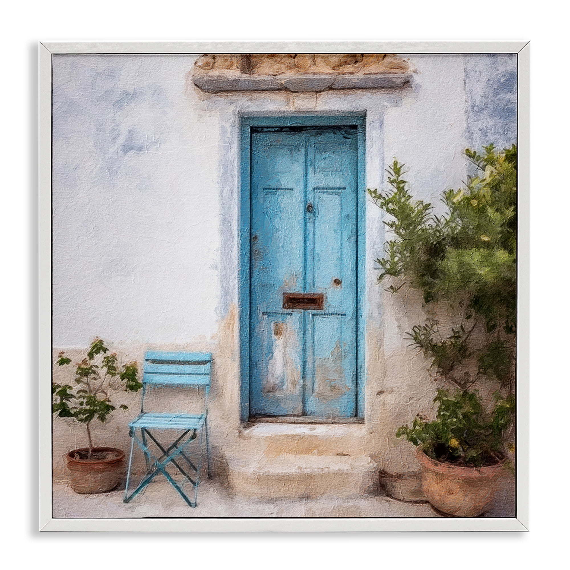 Stupell Industries Blue Town Doorway Town & City Painting White Framed Art Print Wall Art, 12 x 12