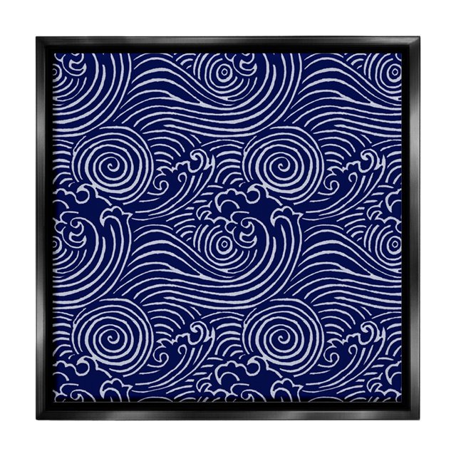 Stupell Industries Blue Traditional Waves Nature Painting Black Floater