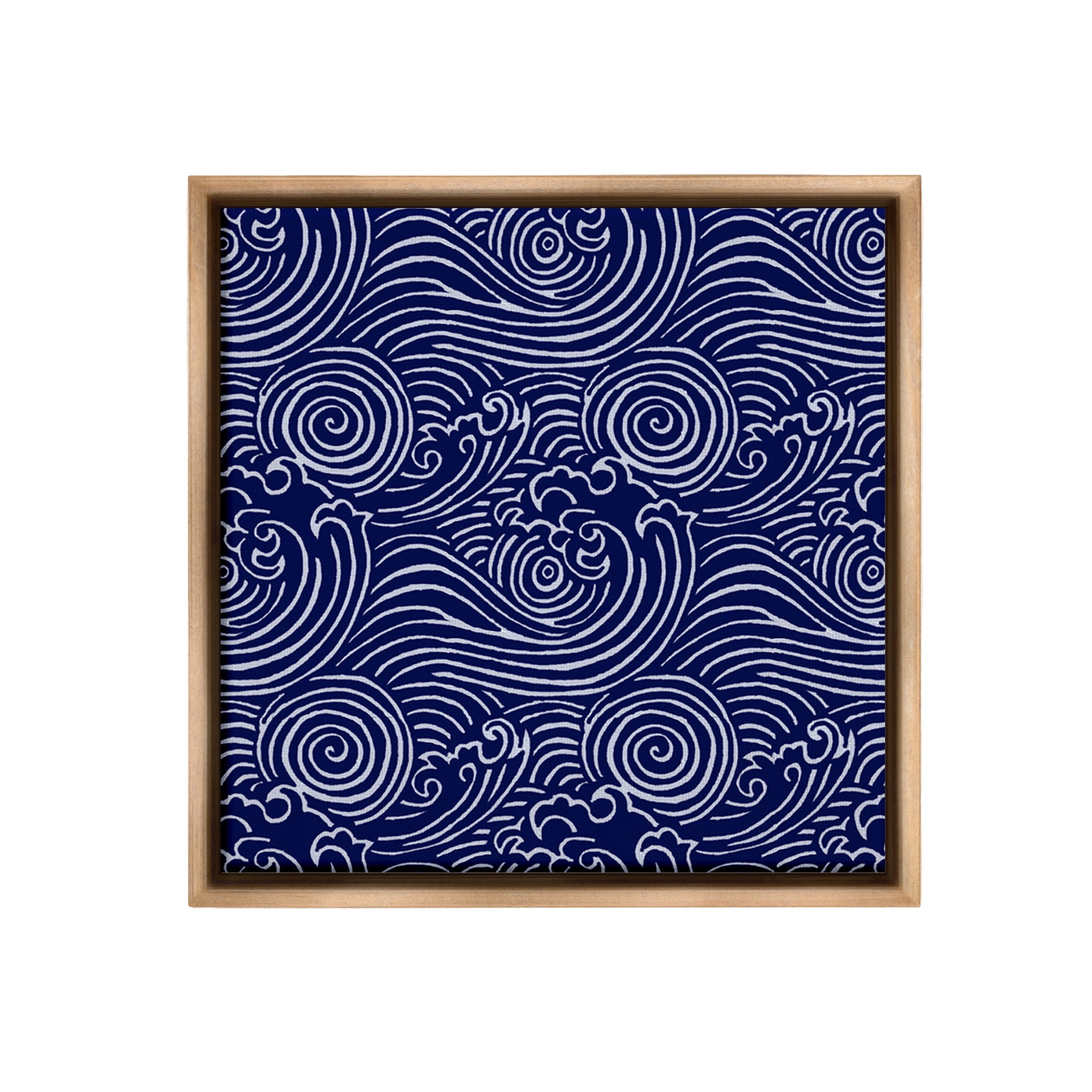 Stupell Industries Blue Traditional Waves Nature Painting Brown Floater Framed Canvas Art Print Wall Art, 18 x 18
