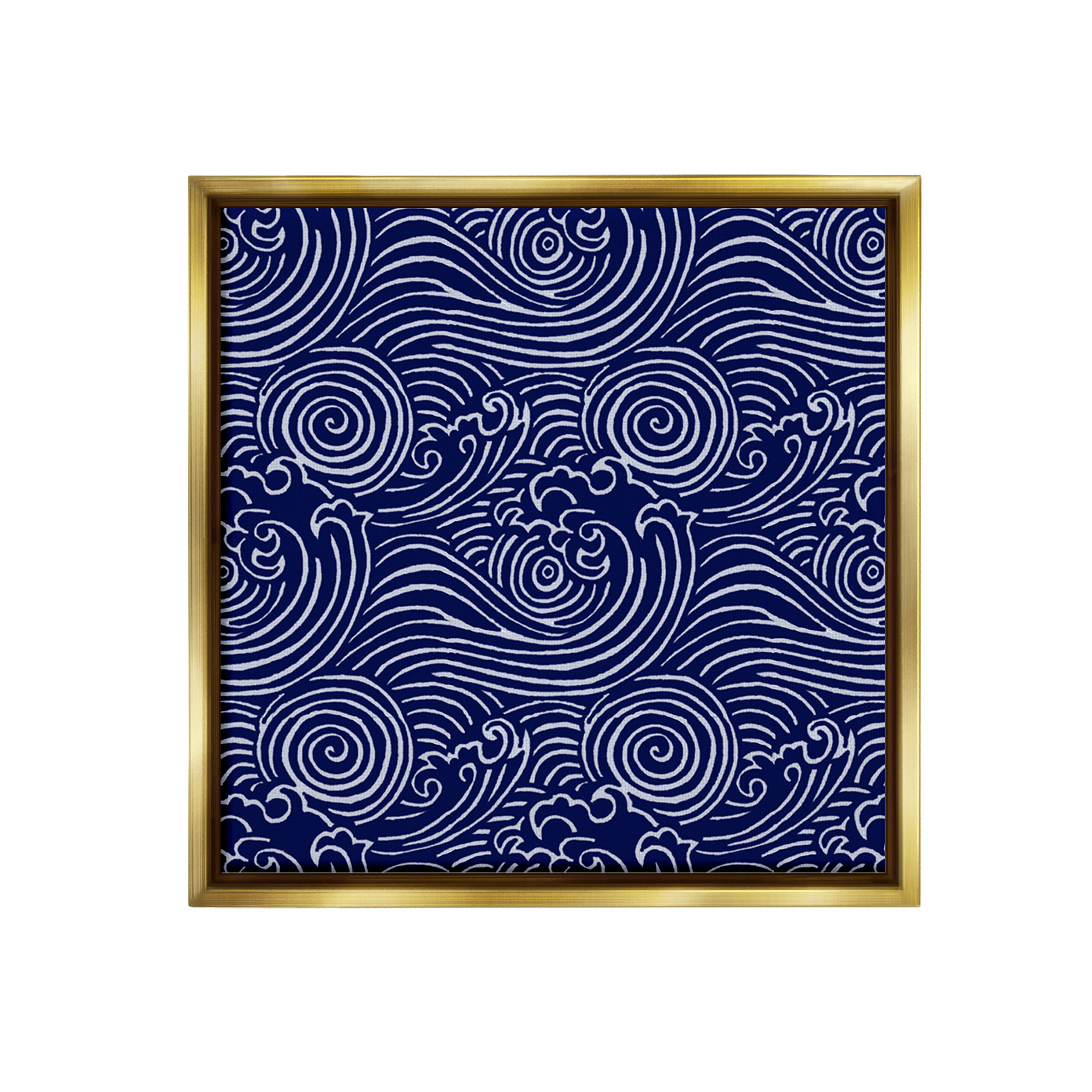 Stupell Industries Blue Traditional Waves Nature Painting Gold Floater Framed Canvas Art Print Wall Art, 18 x 18