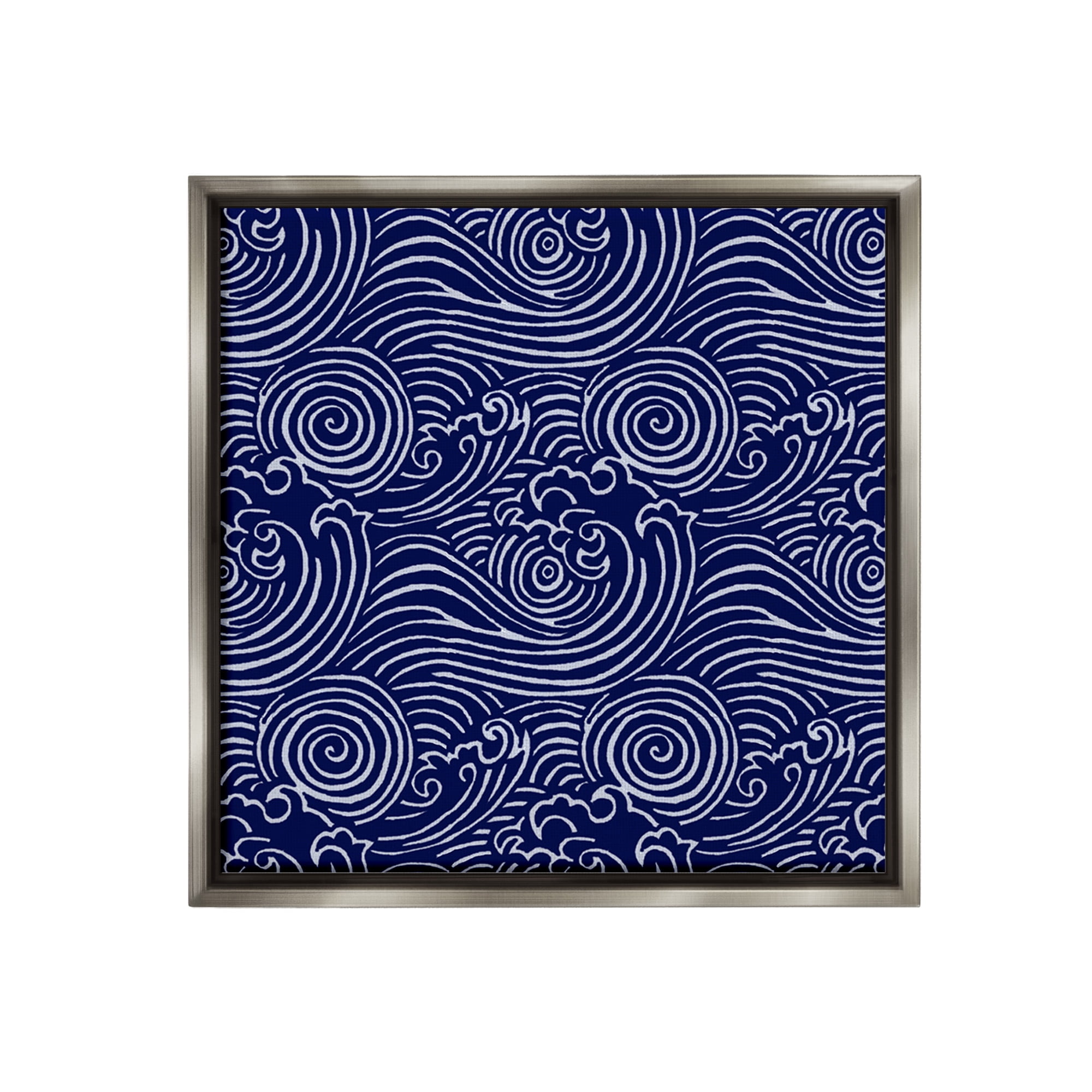 Stupell Industries Blue Traditional Waves Nature Painting Gray Floater Framed Canvas Art Print Wall Art, 25 x 25