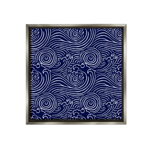 Stupell Industries Blue Traditional Waves Nature Painting Gray Floater Framed Canvas Art Print Wall Art, 25 x 25