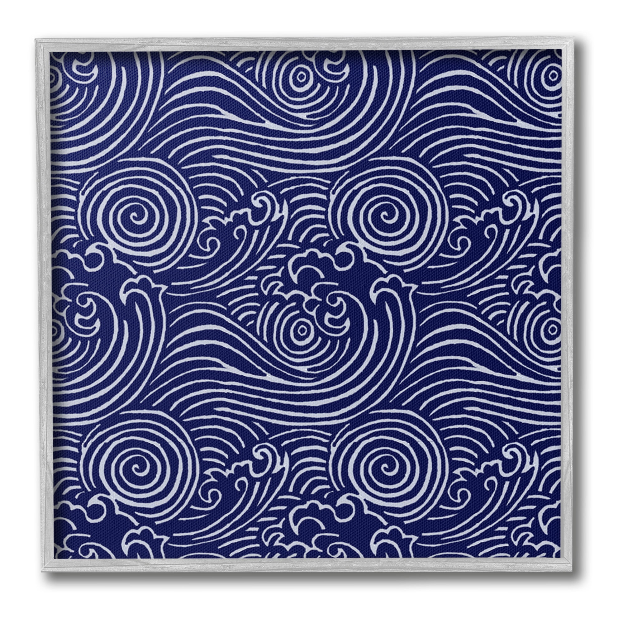 Stupell Industries Blue Traditional Waves Nature Painting Gray Framed Art Print Wall Art, 17 x 17