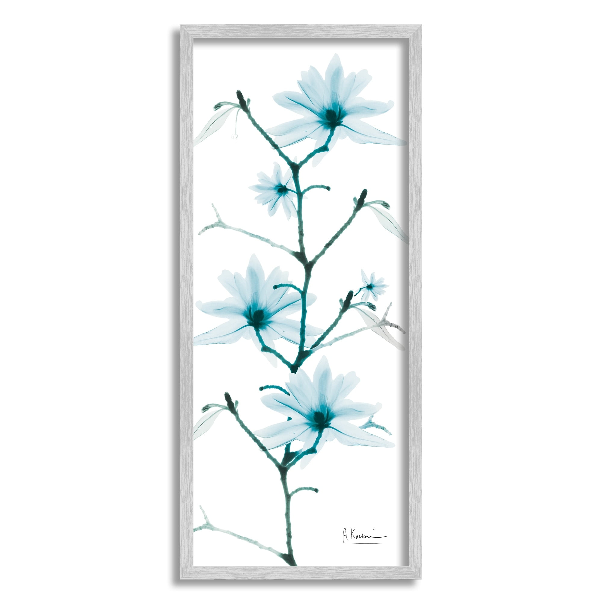 Stupell Industries Blue Tree Blossom Florals Translucent Plant Botanical & Floral Photography Gray Framed Art Print Wall Art, 10 x 24