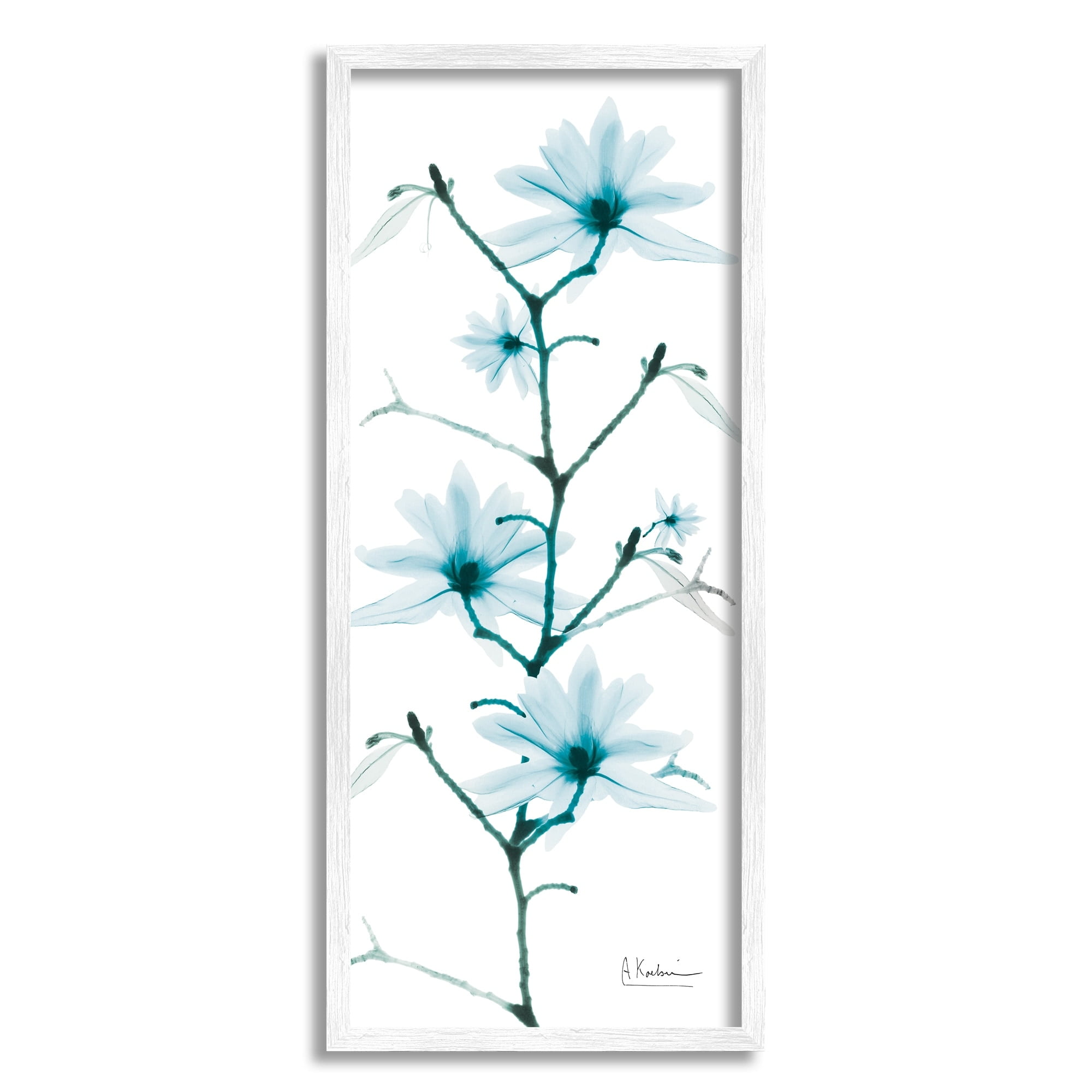 Stupell Industries Blue Tree Blossom Florals Translucent Plant Botanical & Floral Photography White Framed Art Print Wall Art, 10 x 24