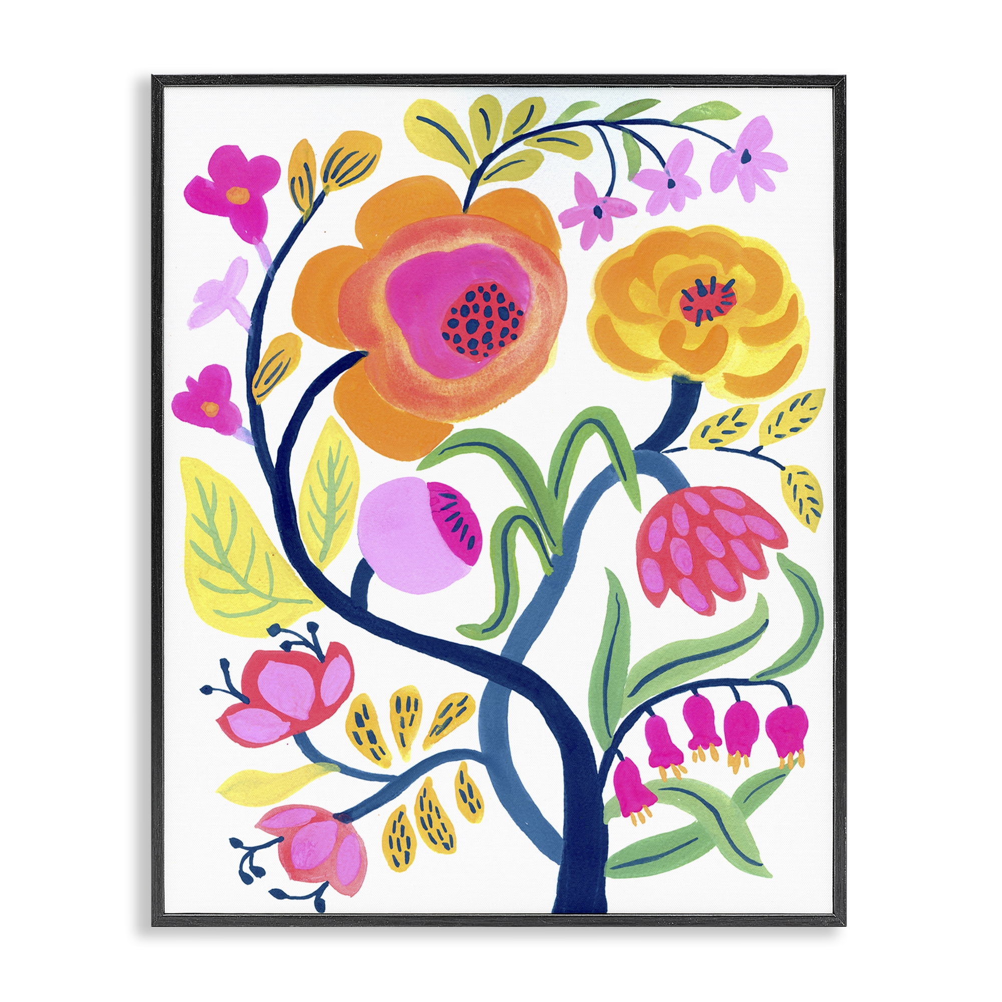 Stupell Industries Blue Tree with Warm Flowers Black Framed Giclee Art, design by Suzanne Allard