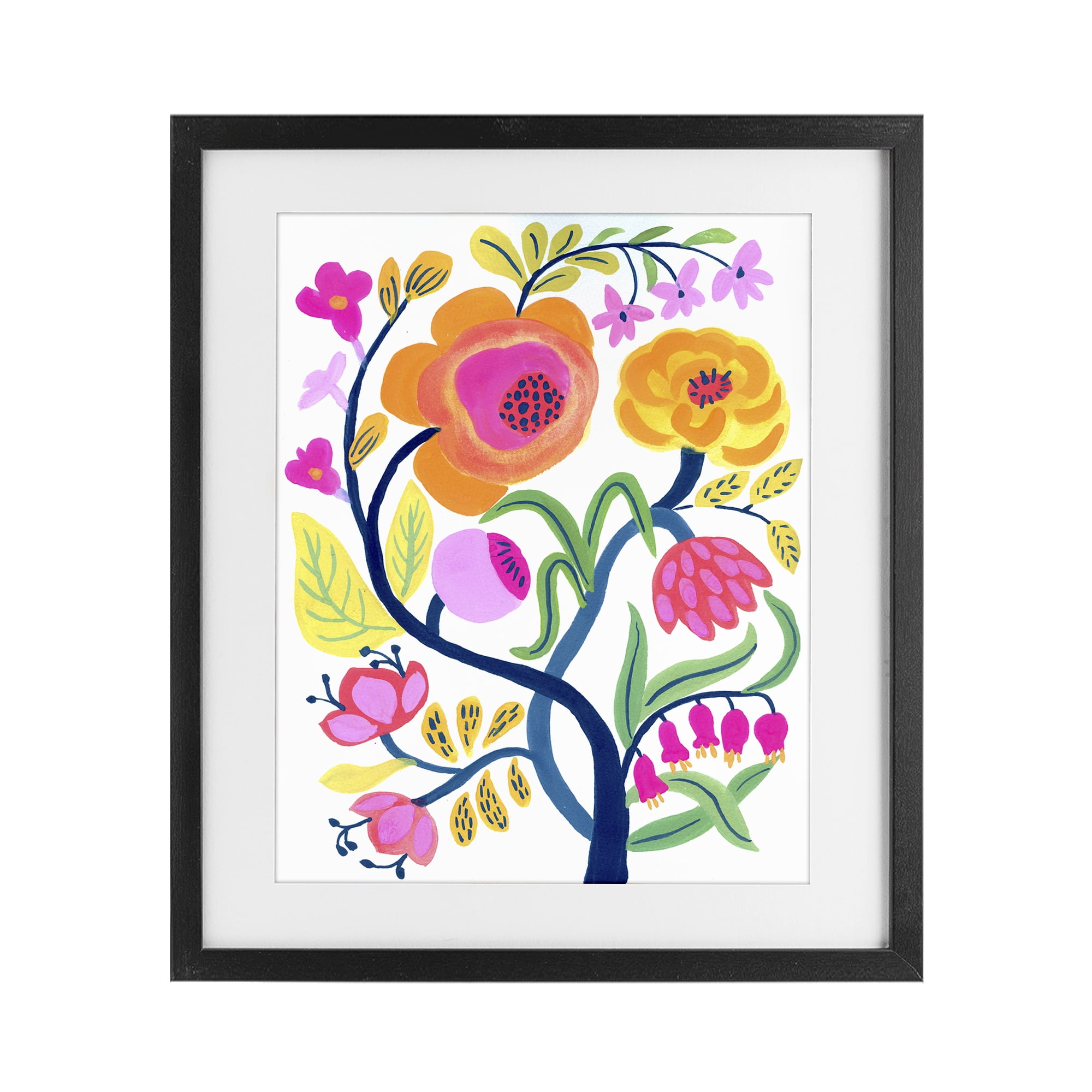 Stupell Industries Blue Tree with Warm Flowers Black Framed Print Under Glass, design by Suzanne Allard