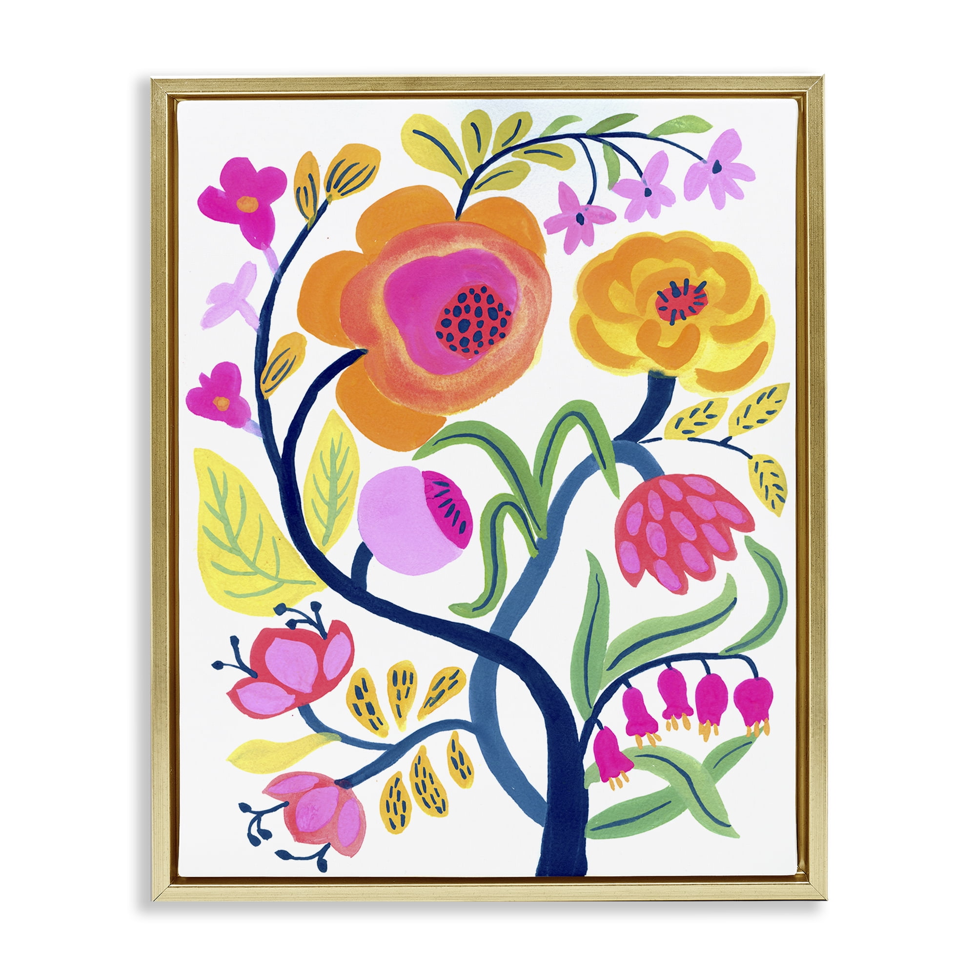 Stupell Industries Blue Tree with Warm Flowers Gold Framed Floater Canvas Wall Art, design by Suzanne Allard