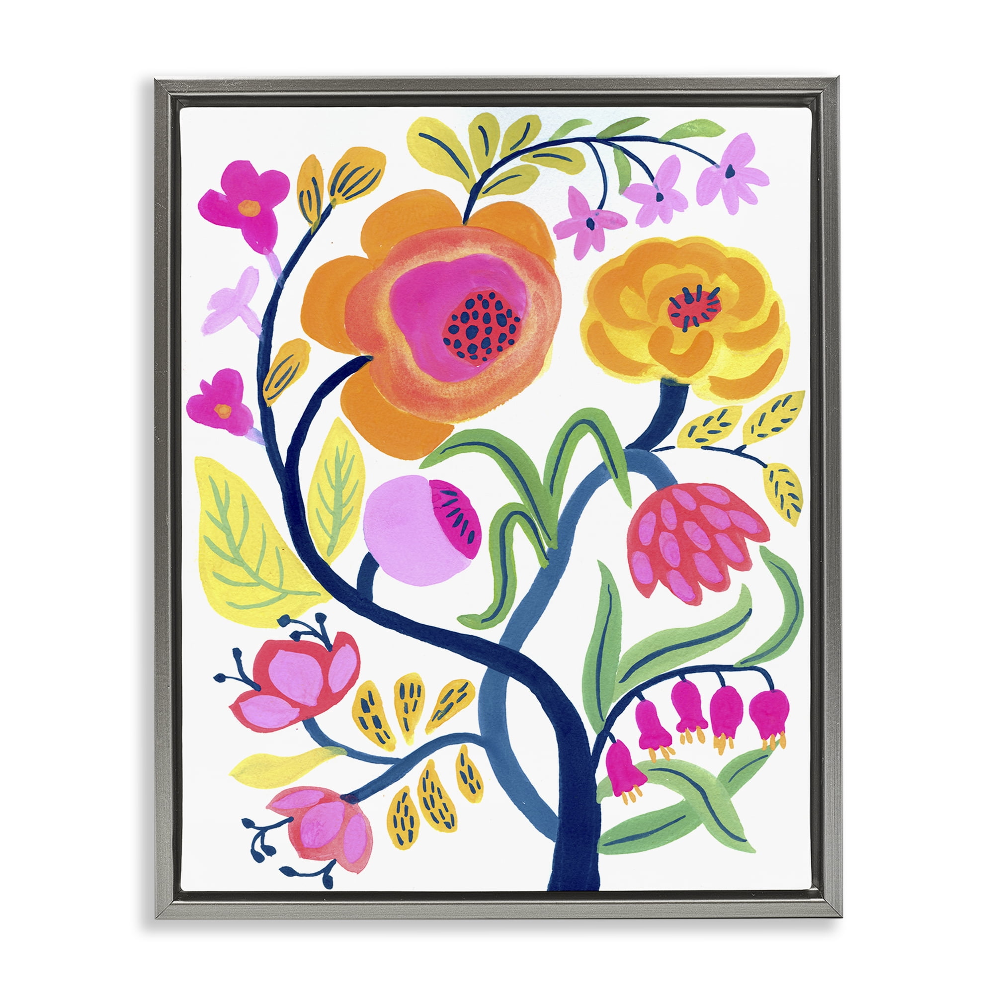Stupell Industries Blue Tree with Warm Flowers Gray Framed Floater Canvas Wall Art, design by Suzanne Allard
