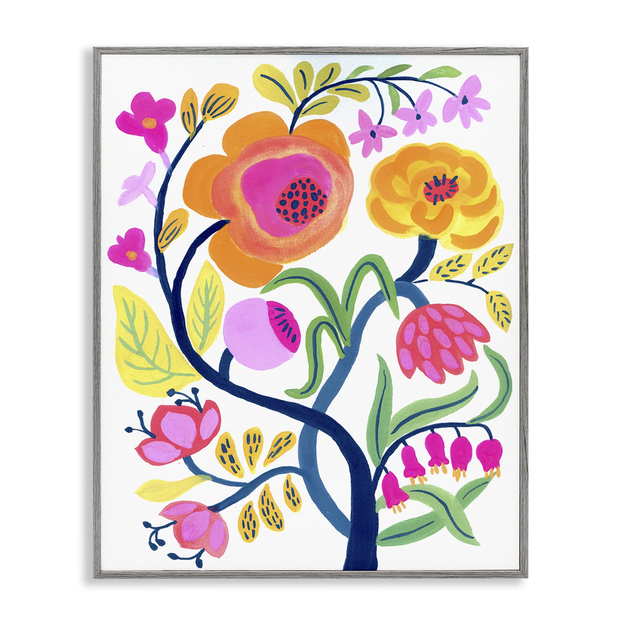 Stupell Industries Blue Tree with Warm Flowers Gray Framed Giclee Art, design by Suzanne Allard
