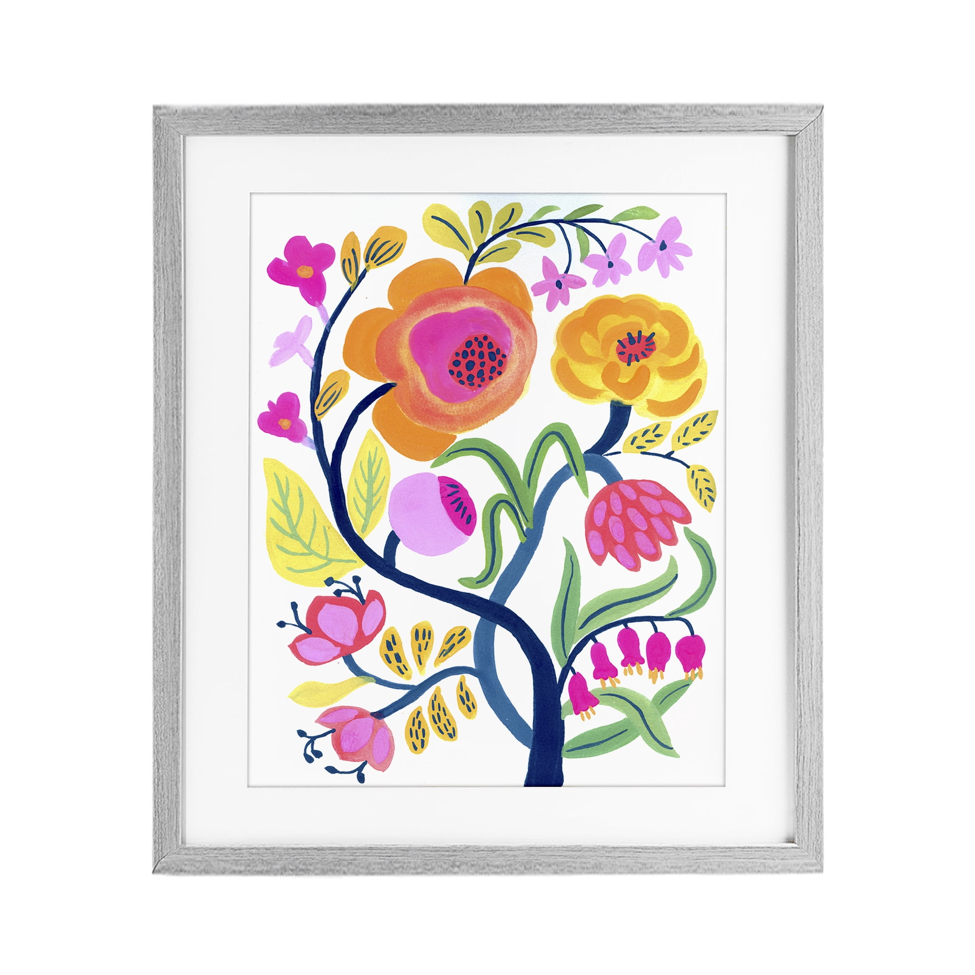 Stupell Industries Blue Tree with Warm Flowers Gray Framed Print Under Glass, design by Suzanne Allard