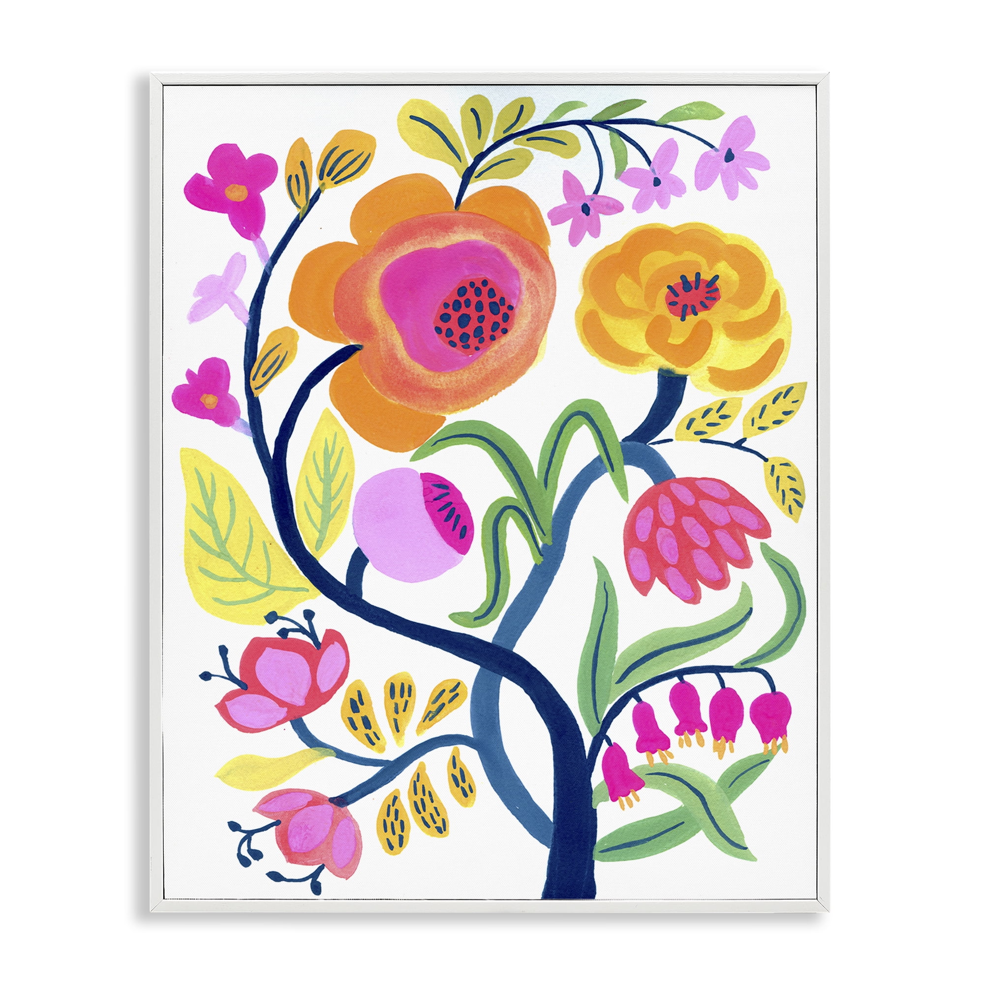 Stupell Industries Blue Tree with Warm Flowers White Framed Giclee Art, design by Suzanne Allard