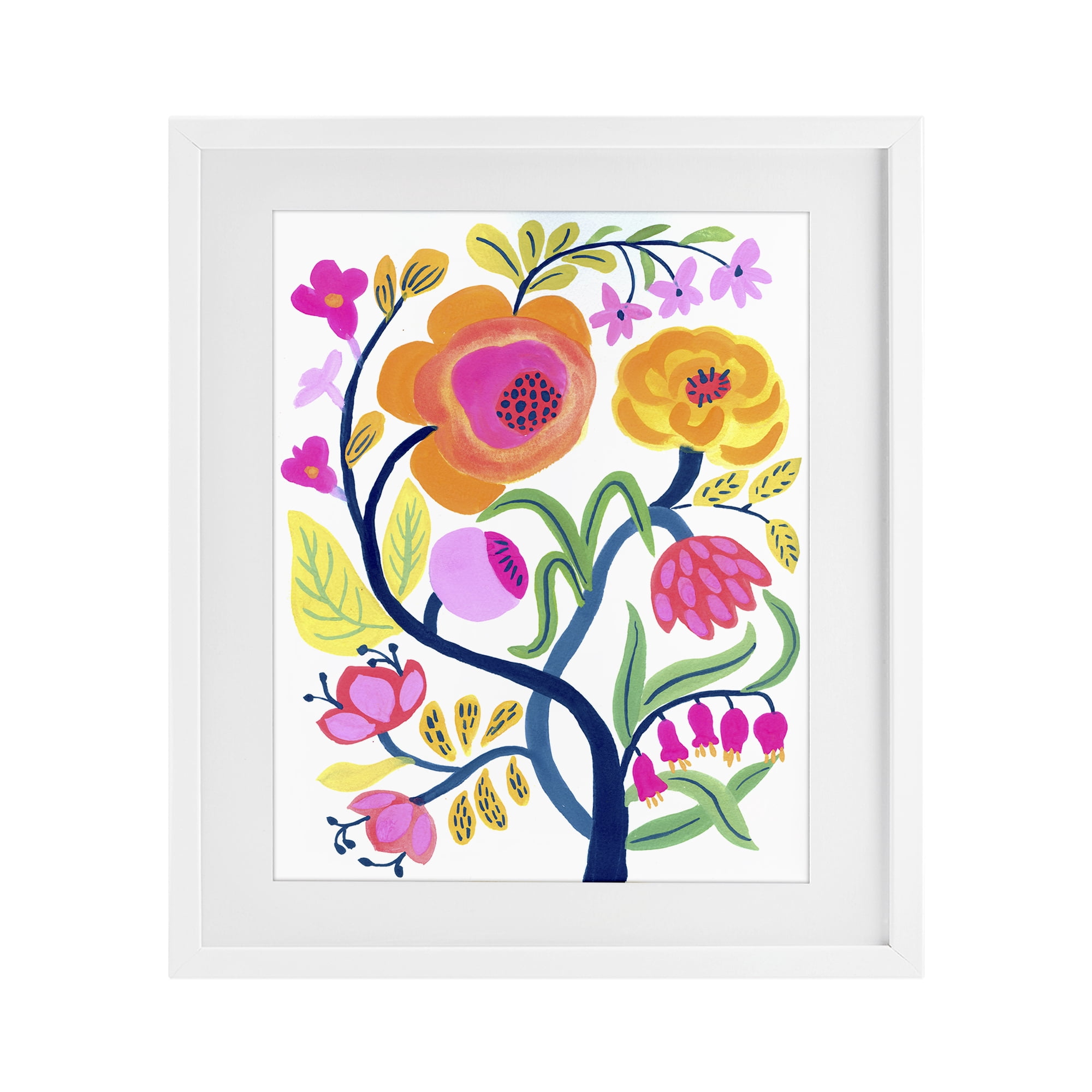 Stupell Industries Blue Tree with Warm Flowers White Framed Print Under Glass, design by Suzanne Allard