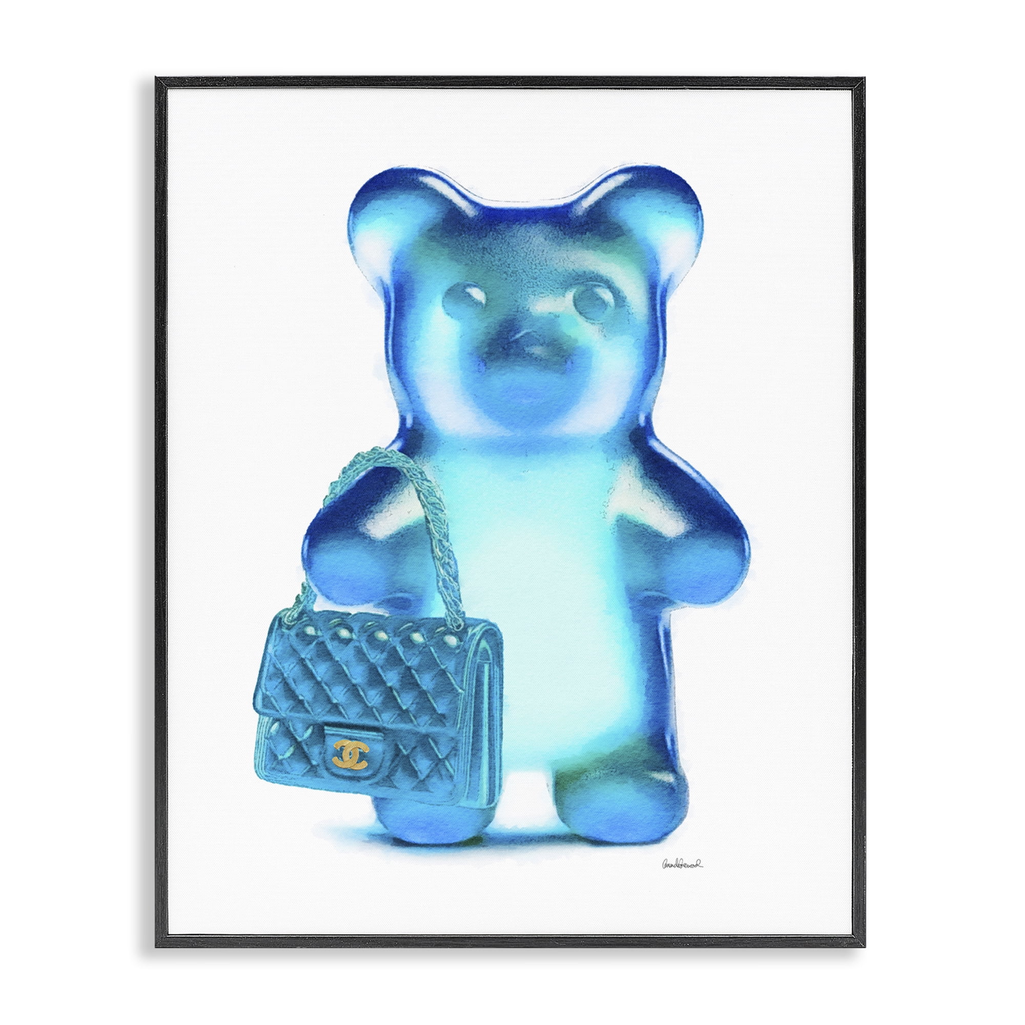 Stupell Industries Blue Trendy Bear & Bag Fashion Painting Black Framed Art Print Wall Art, 24 x 30