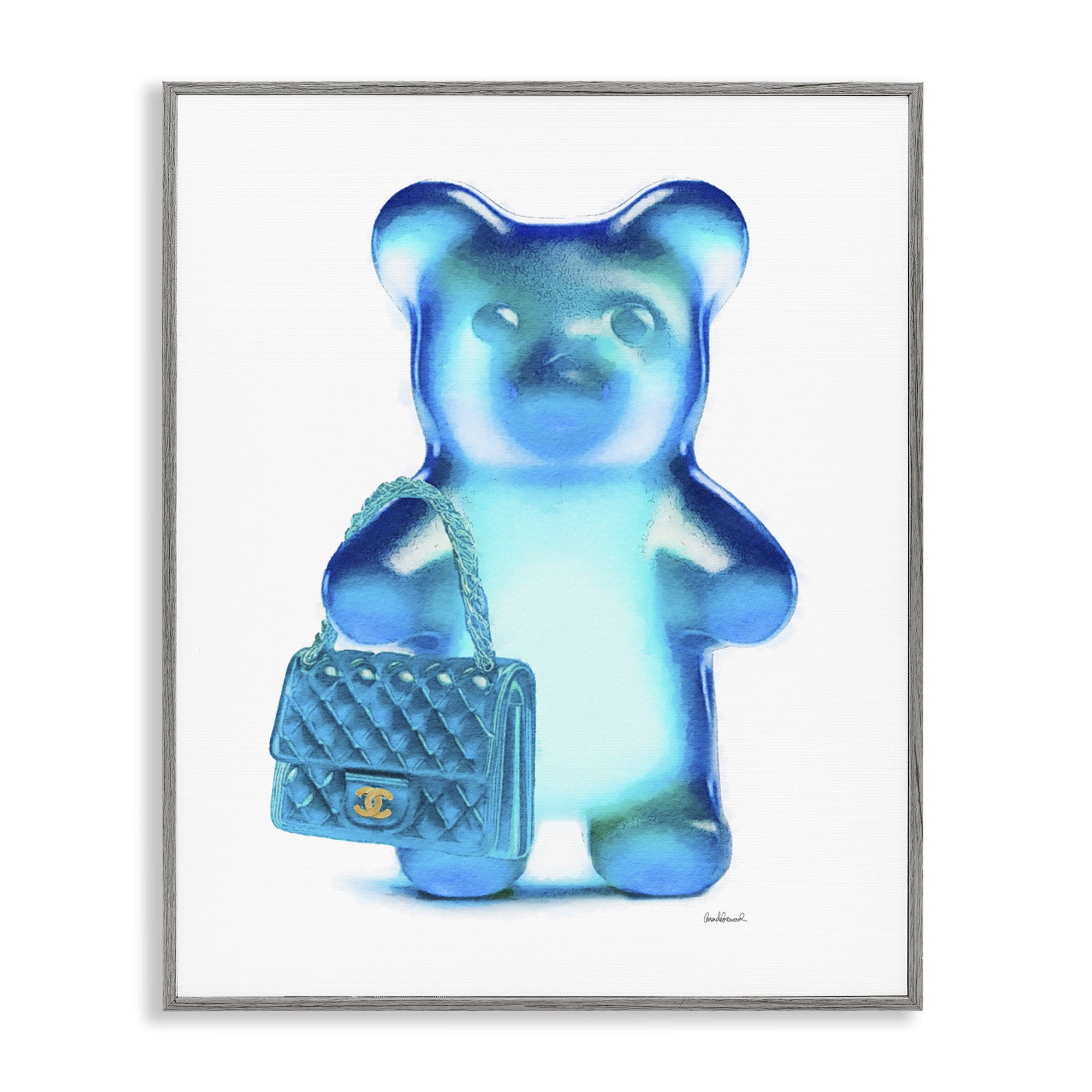 Stupell Industries Blue Trendy Bear & Bag Fashion Painting Gray Framed Art Print Wall Art, 16 x 20