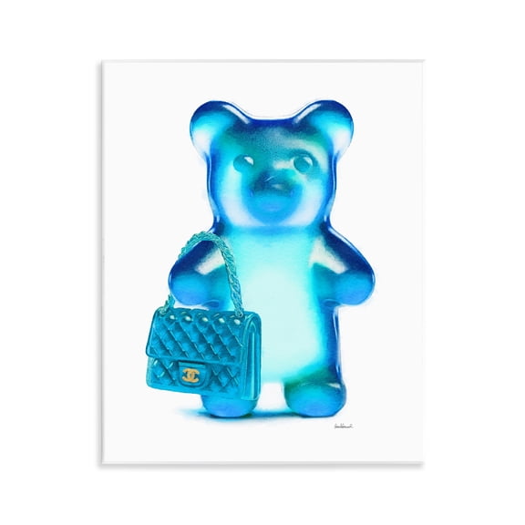 Stupell Industries Blue Trendy Bear & Bag Fashion Painting Unframed Art Print Wall Art, 11 x 14