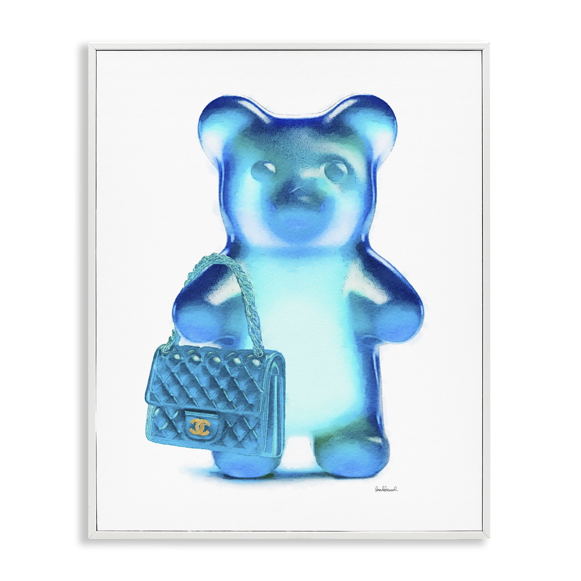 Stupell Industries Blue Trendy Bear & Bag Fashion Painting White Framed Art Print Wall Art, 16 x 20