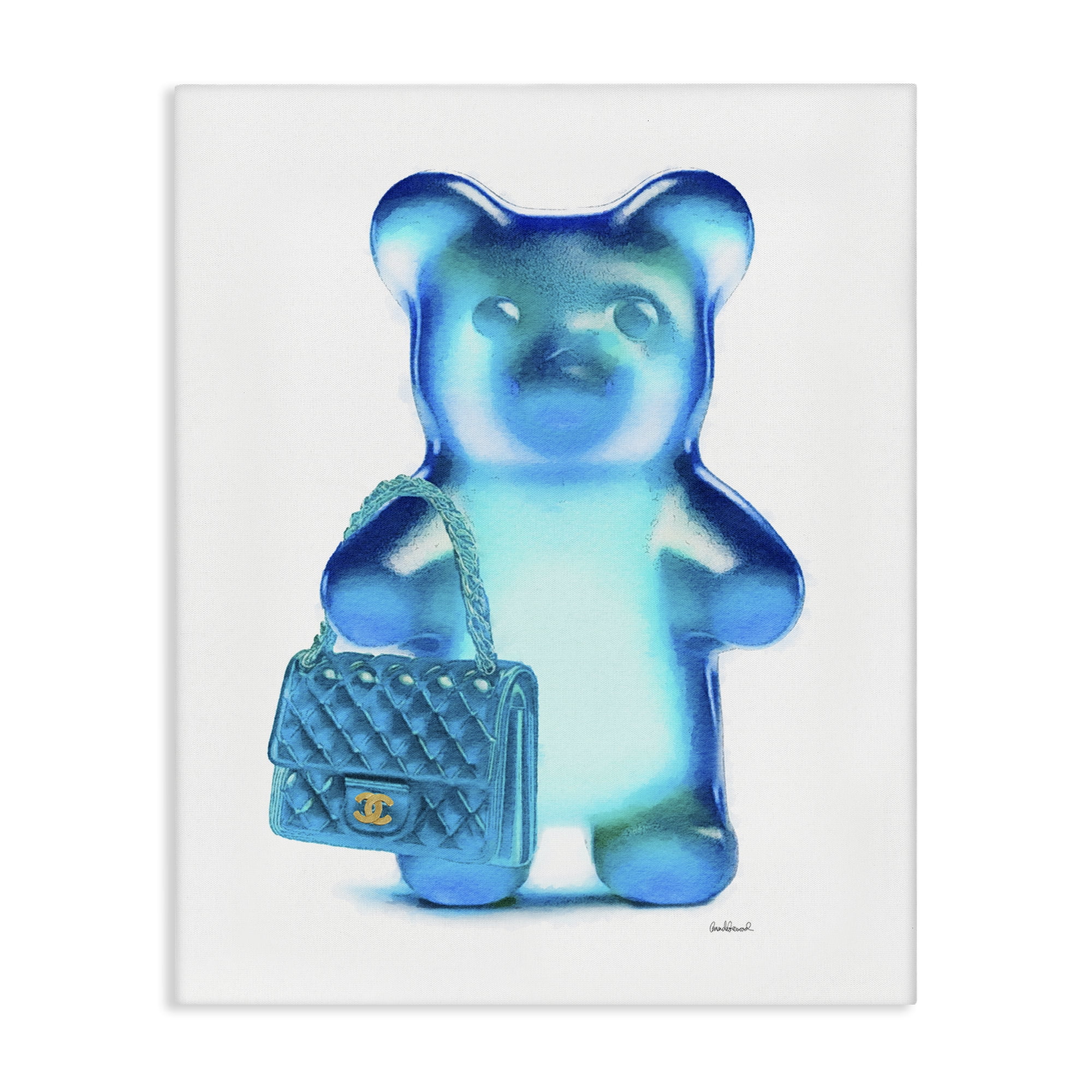Stupell Industries Blue Trendy Bear & Bag Fashion Painting Wrapped Canvas Art Print Wall Art, 24 x 30