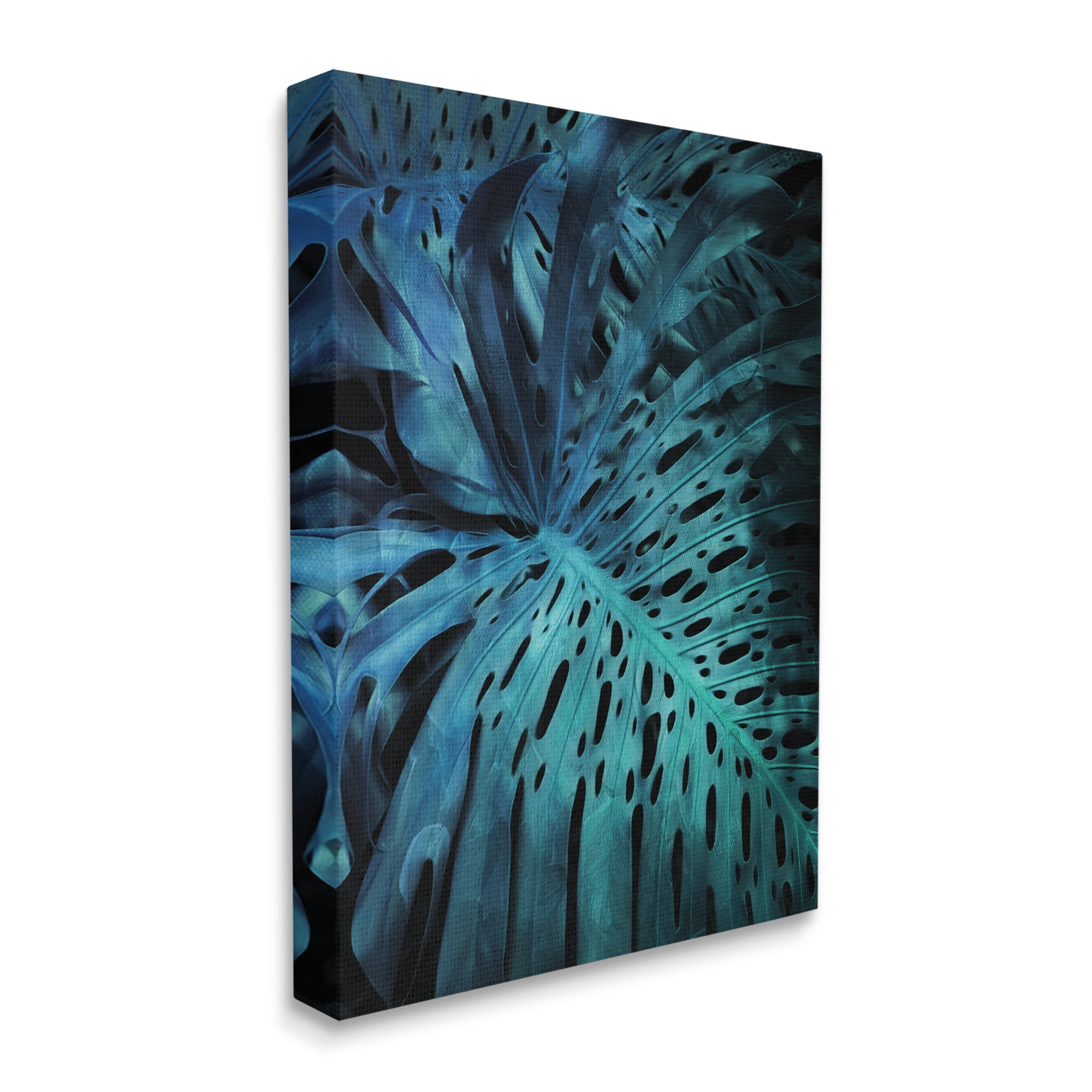 Stupell Industries Blue Tropical Palm Leaves Dark Forest Plants Botanical & Floral Photography Gallery Wrapped Canvas Art Print Wall Art, 30 x 40