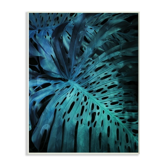 Stupell Industries Blue Tropical Palm Leaves Dark Forest Plants Botanical & Floral Photography Unframed Art Print Wall Art, 10 x 15