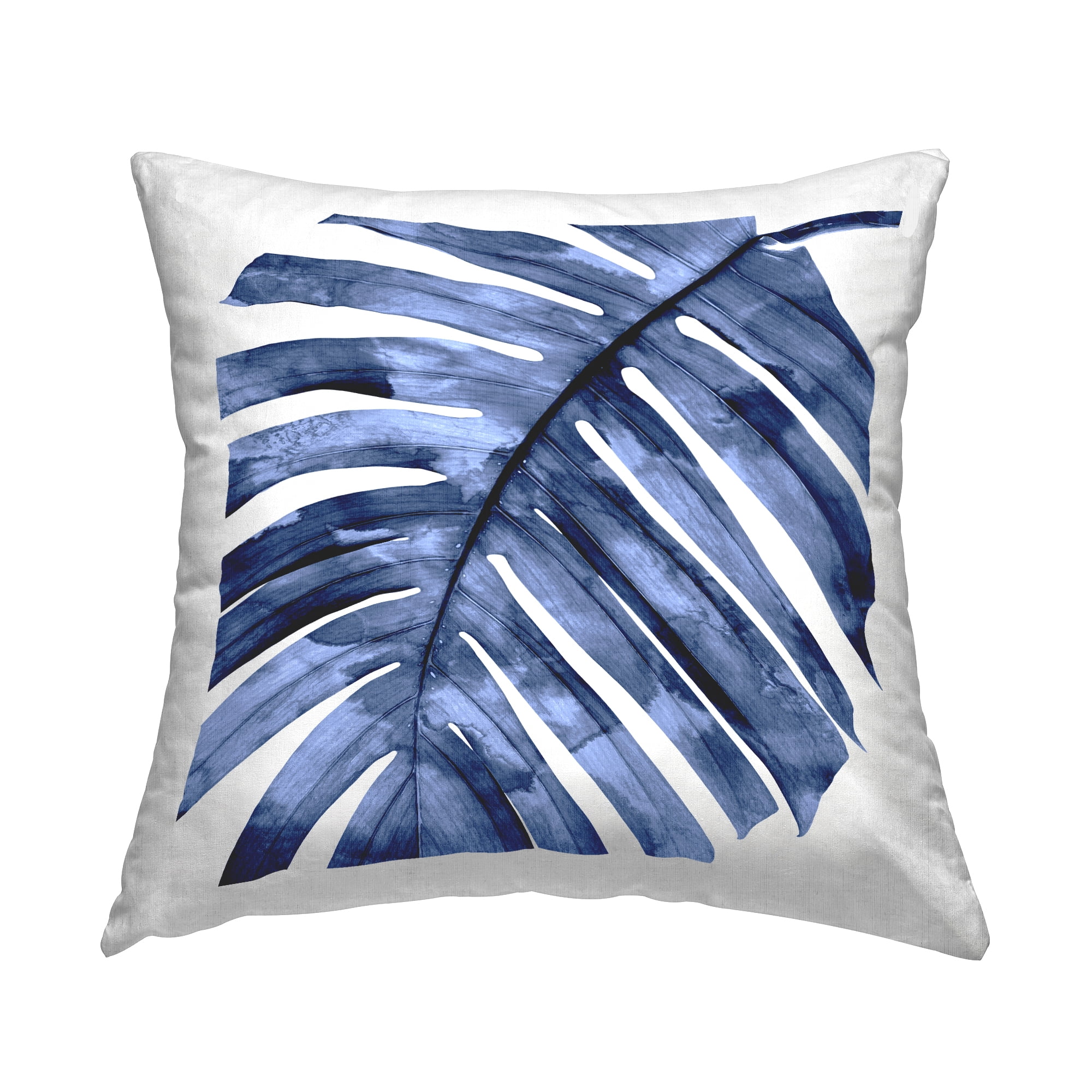 Blue Tropical Leaf Print Square Throw Pillow Set