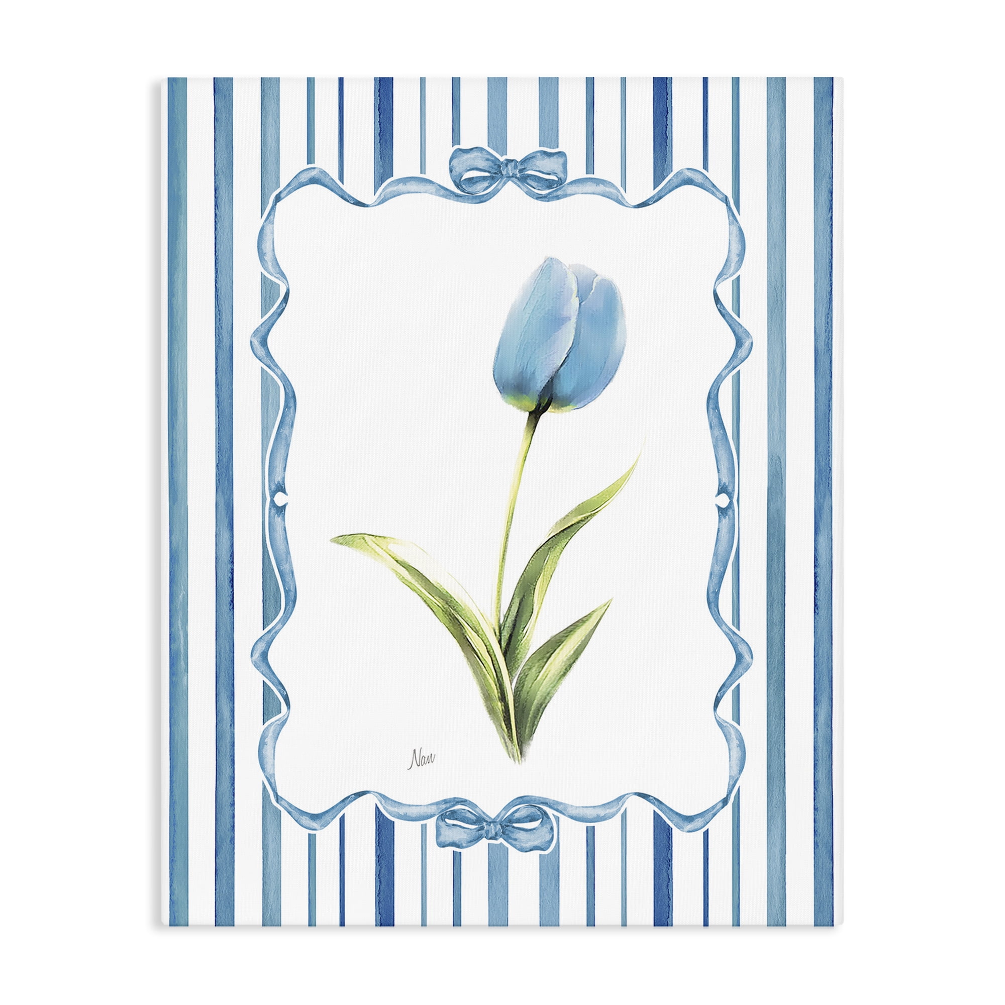Stupell Industries Blue Tulip & Ribbon Border Canvas Wall Art, design by Nan