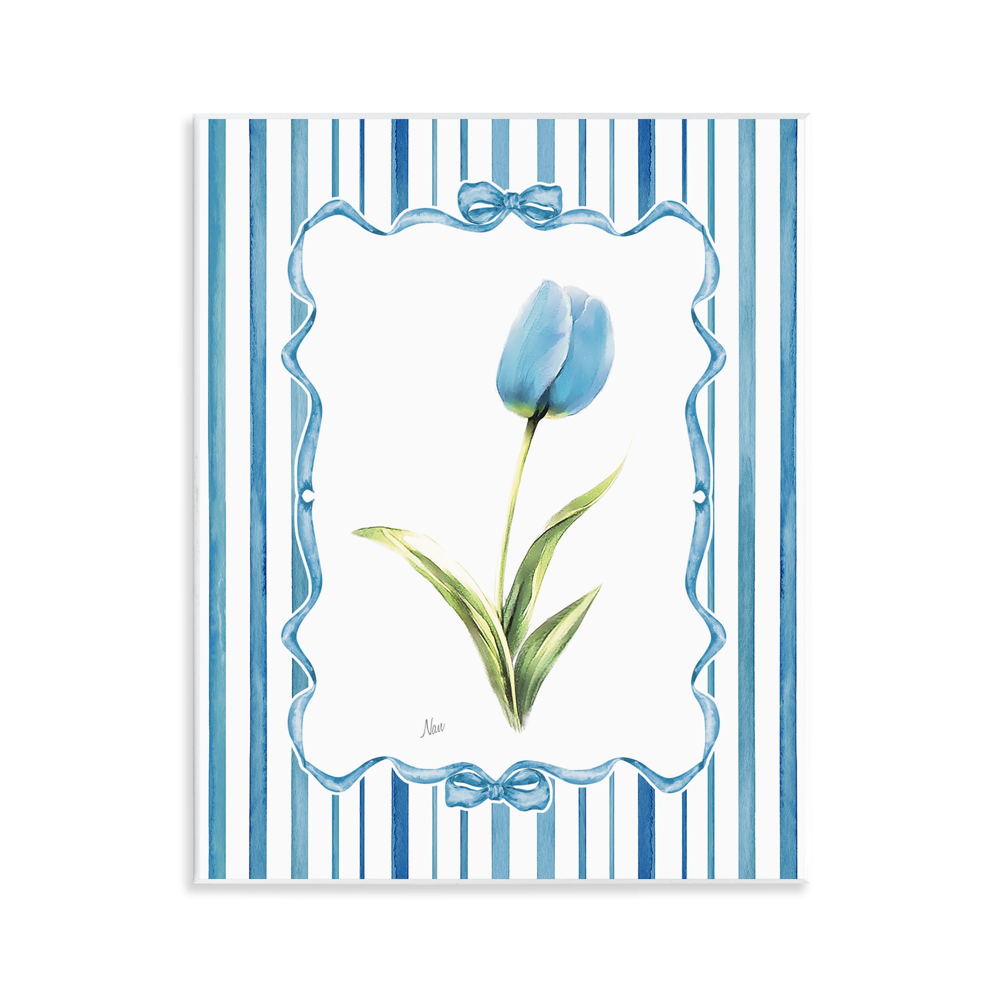 Stupell Industries Blue Tulip & Ribbon Border Wall Plaque Art, design by Nan